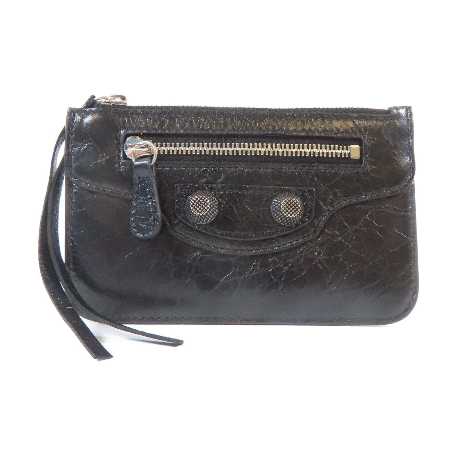 BALENCIAGA 牛皮皮革Card Case銀扣卡片套黑色