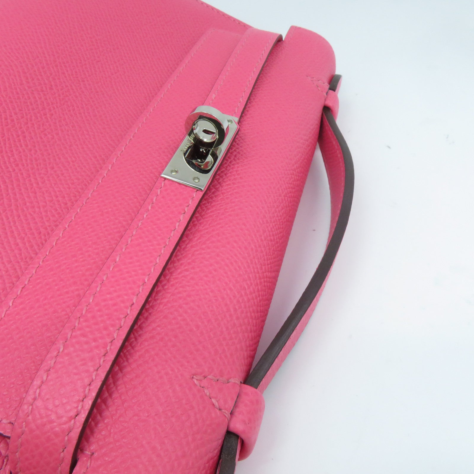 HERMES Epsom皮革Kelly Pochette銀扣手挽袋粉紅色
