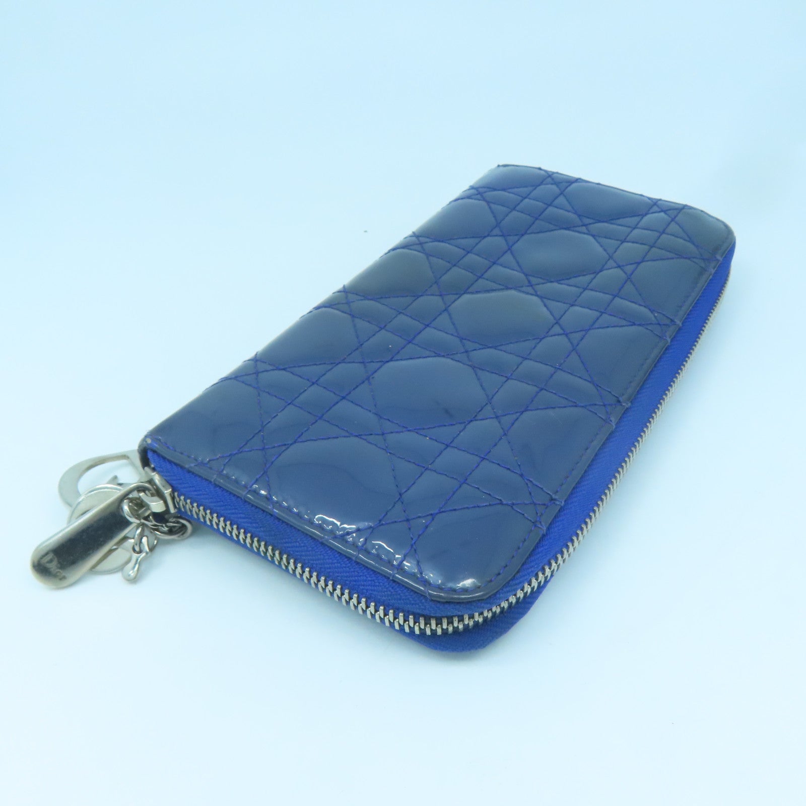 Dior Patent Leather Dior Long Wallet Silver Buckle Long Wallet Blue