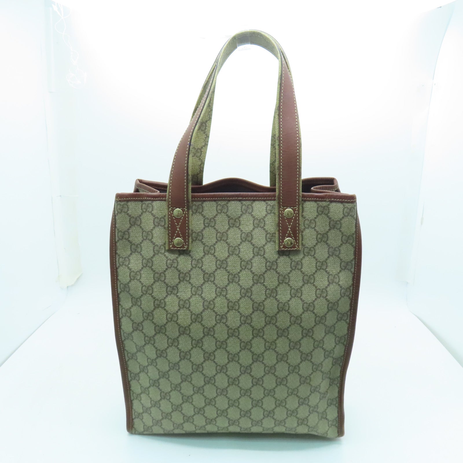 GUCCI coated canvas Tote Bag gold buckle handle bag brown