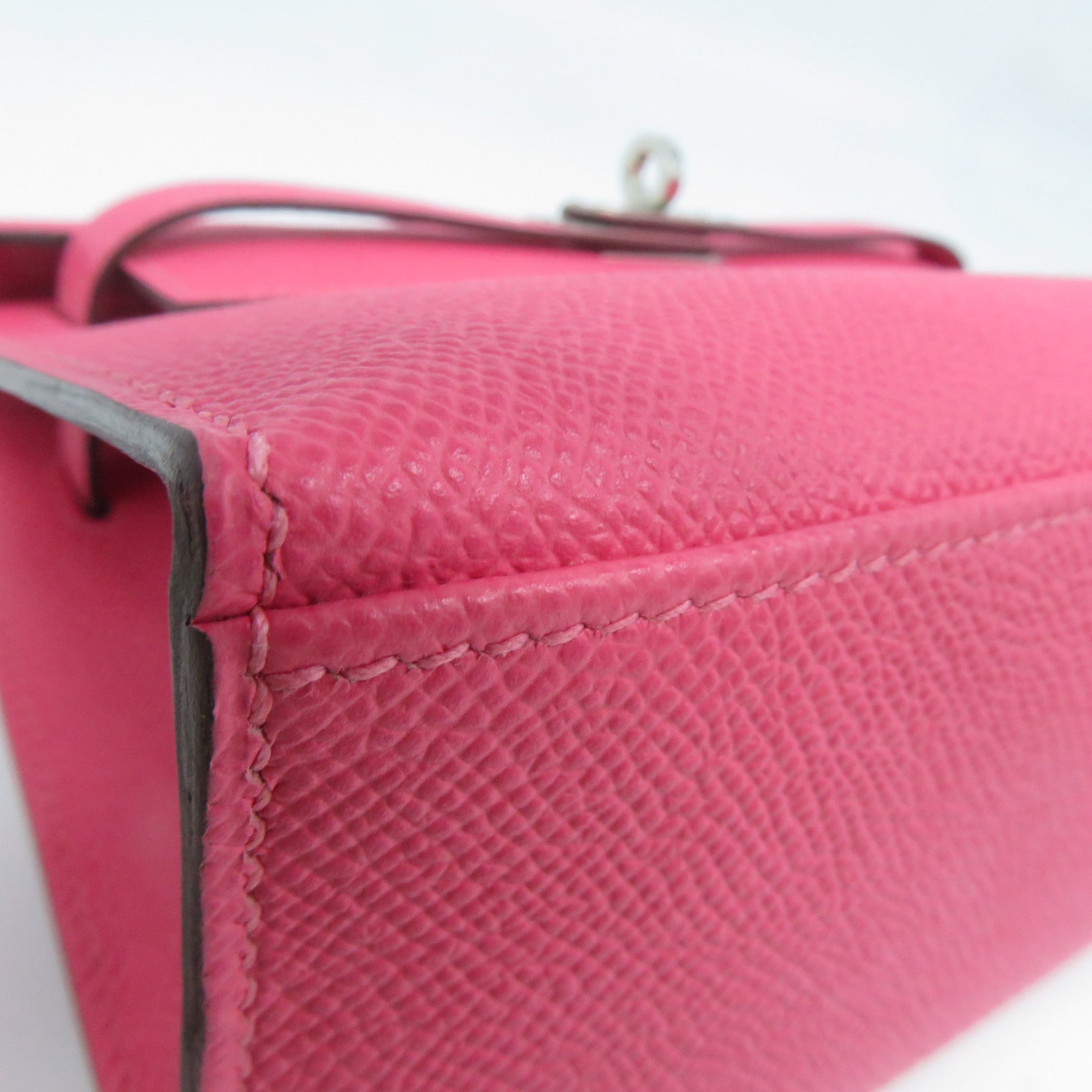 HERMES Epsom皮革Kelly Pochette銀扣手挽袋粉紅色