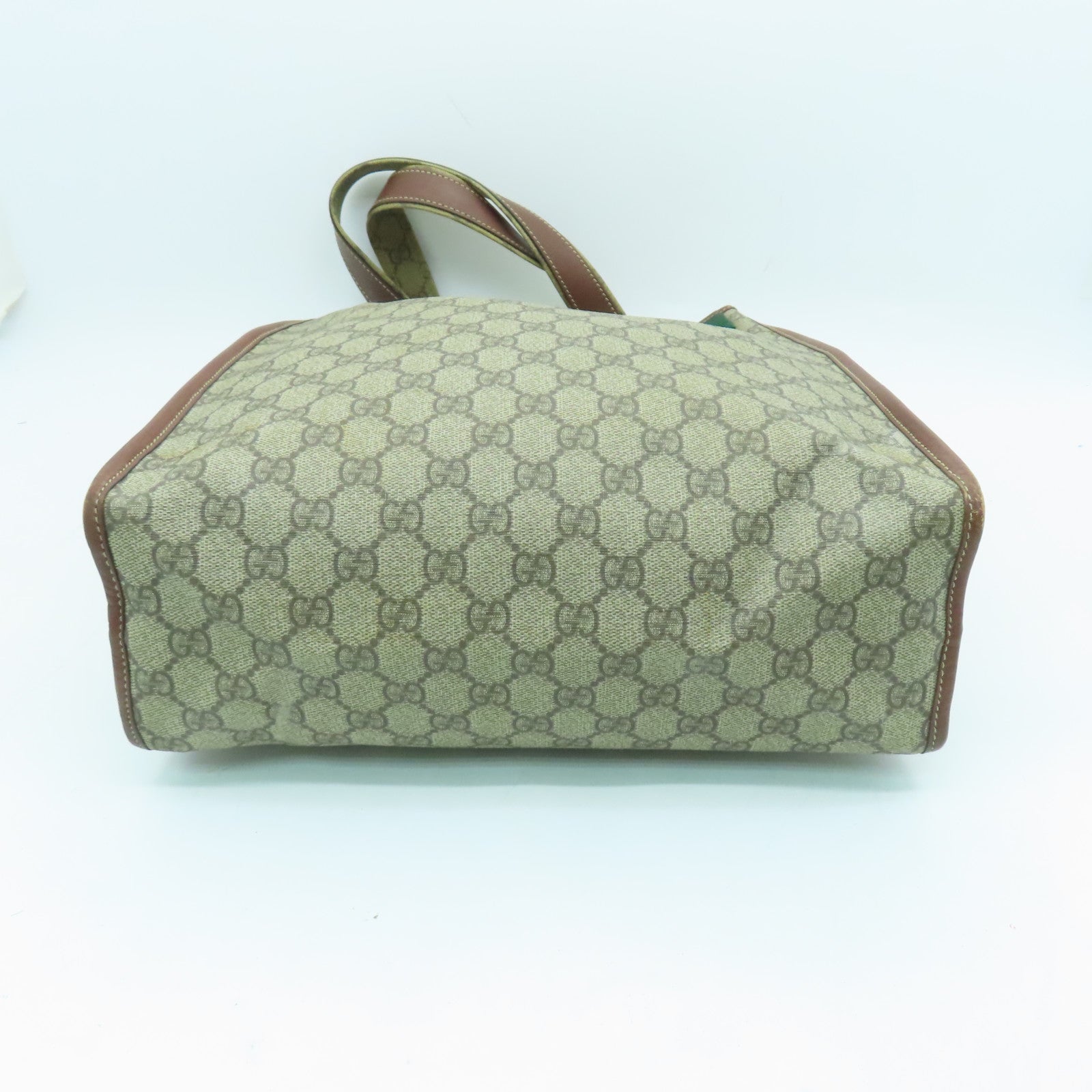 GUCCI coated canvas Tote Bag gold buckle handle bag brown
