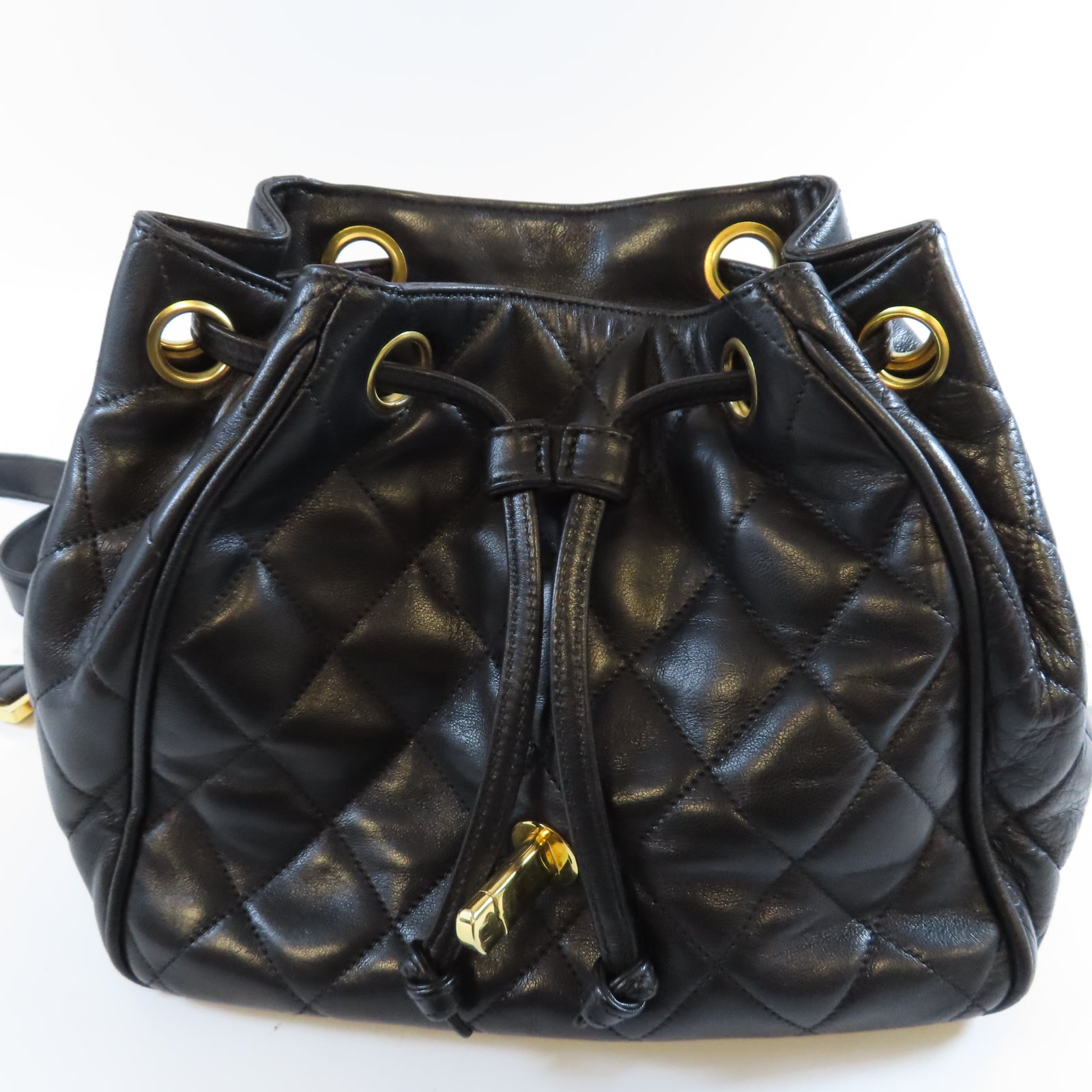 CHANEL 菱格羊皮皮革Vintage Backpack金扣背包黑色