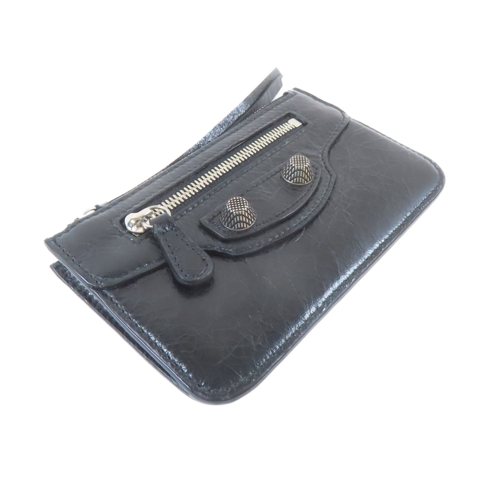 BALENCIAGA 牛皮皮革Card Case銀扣卡片套黑色
