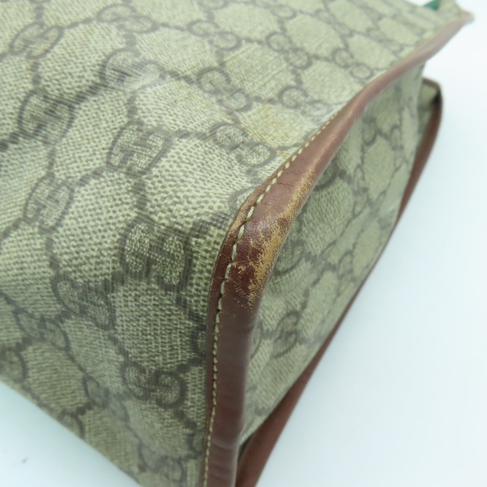 GUCCI coated canvas Tote Bag gold buckle handle bag brown
