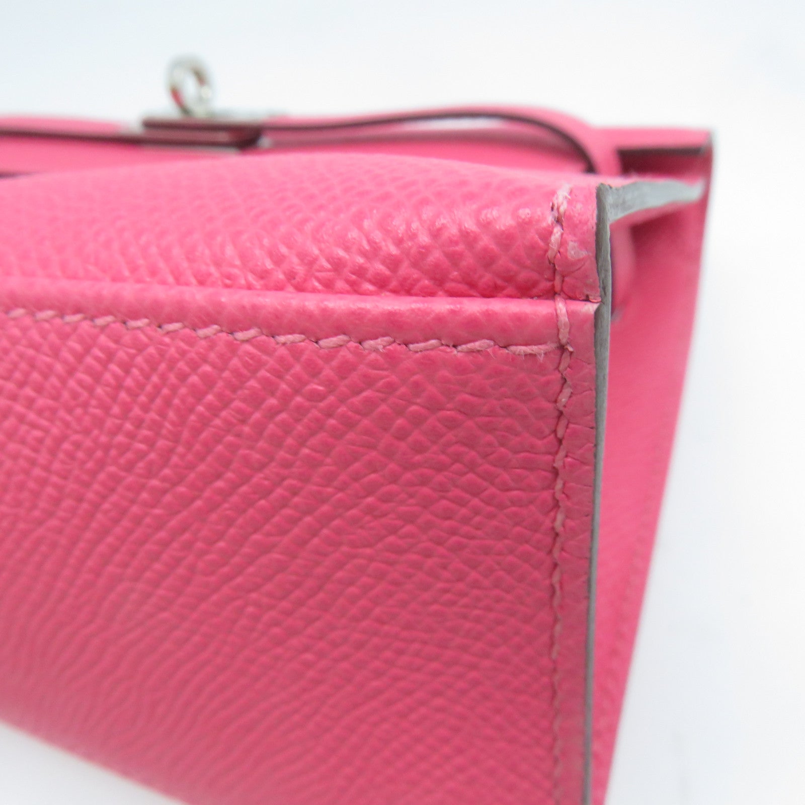 HERMES Epsom皮革Kelly Pochette銀扣手挽袋粉紅色