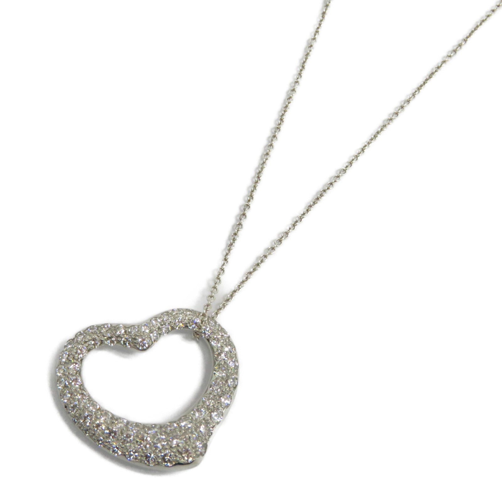 TIFFANY＆CO PT950鉑金/925純銀Open Heart Diamond Necklace鑽石項鍊