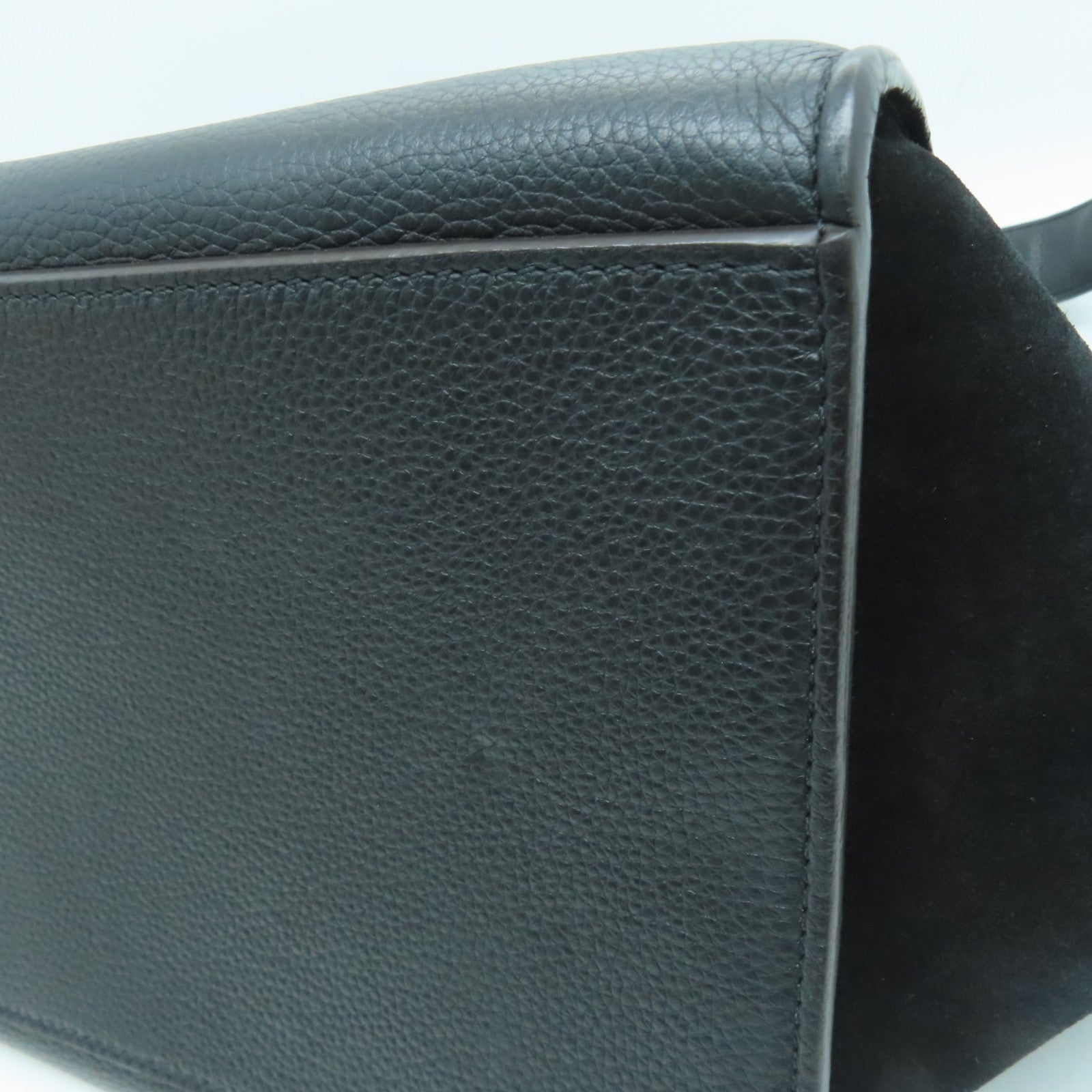 CELINE 牛皮/麂皮皮革Trapeze銀扣手挽肩背兩用袋黑色