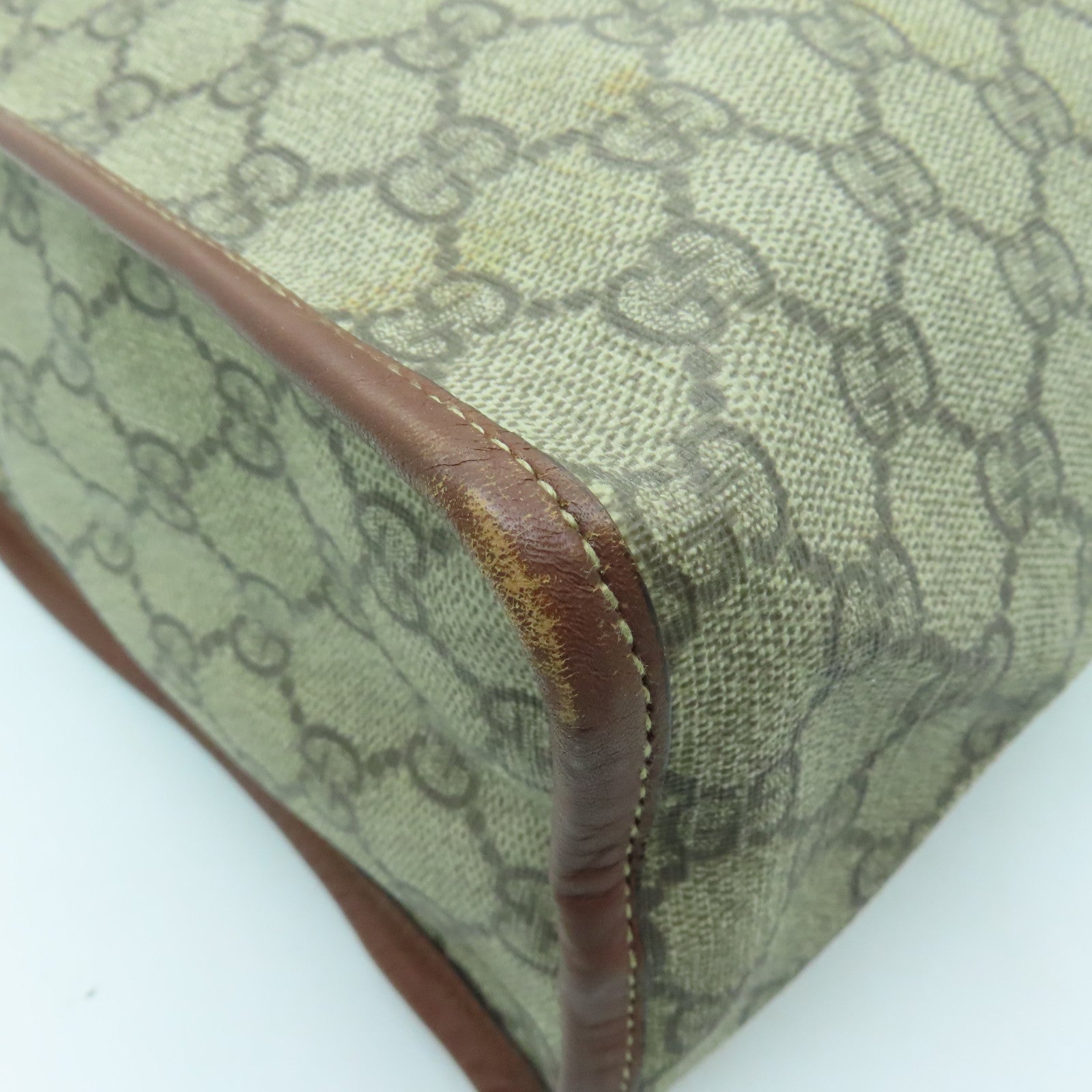 GUCCI coated canvas Tote Bag gold buckle handle bag brown