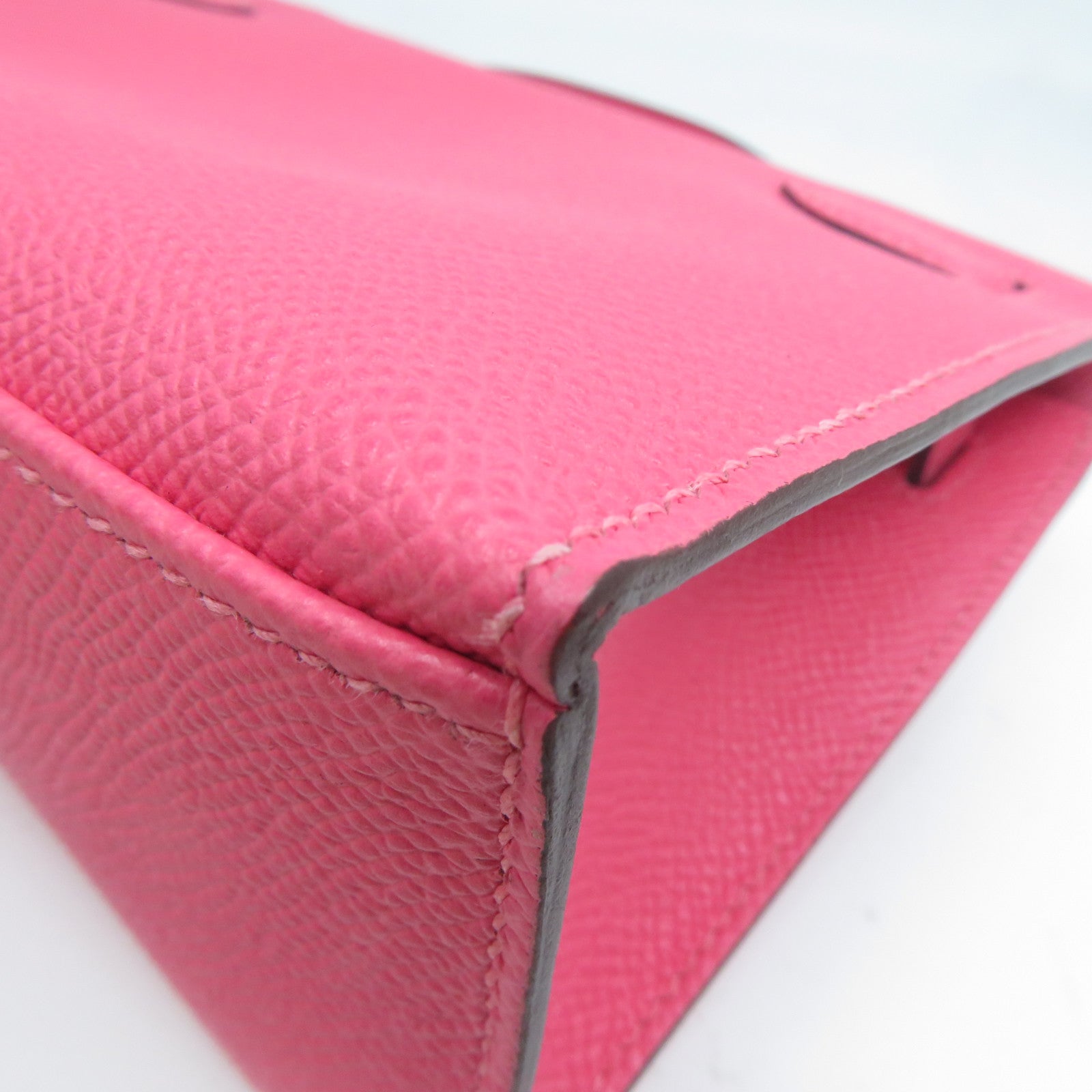 HERMES Epsom皮革Kelly Pochette銀扣手挽袋粉紅色