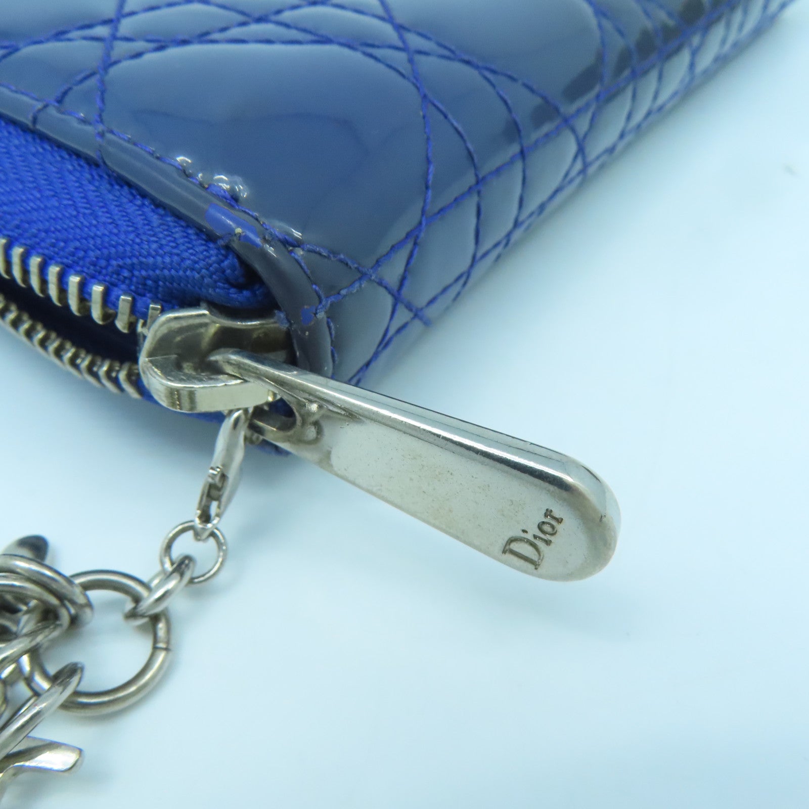 Dior Patent Leather Dior Long Wallet Silver Buckle Long Wallet Blue
