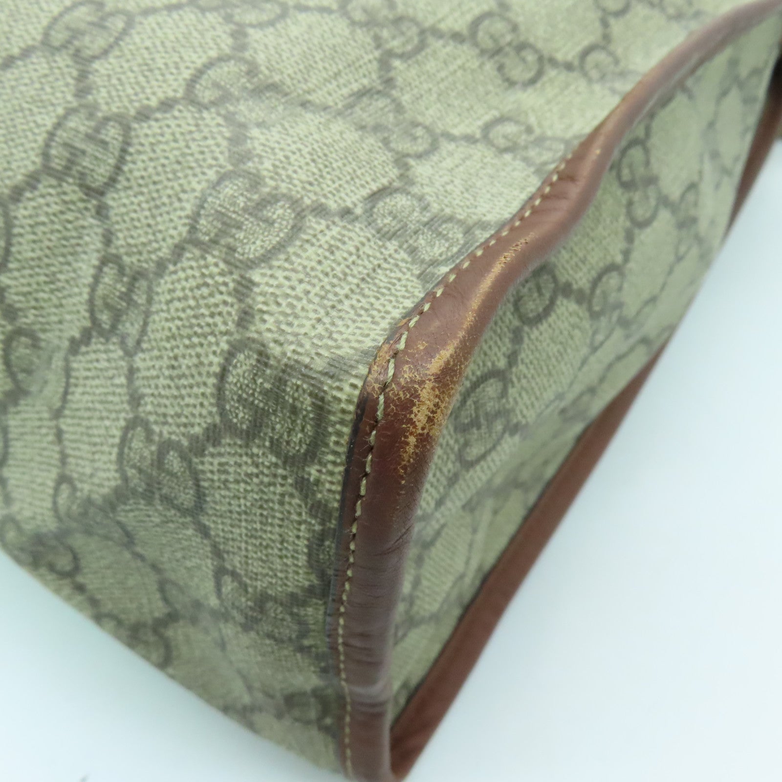 GUCCI coated canvas Tote Bag gold buckle handle bag brown