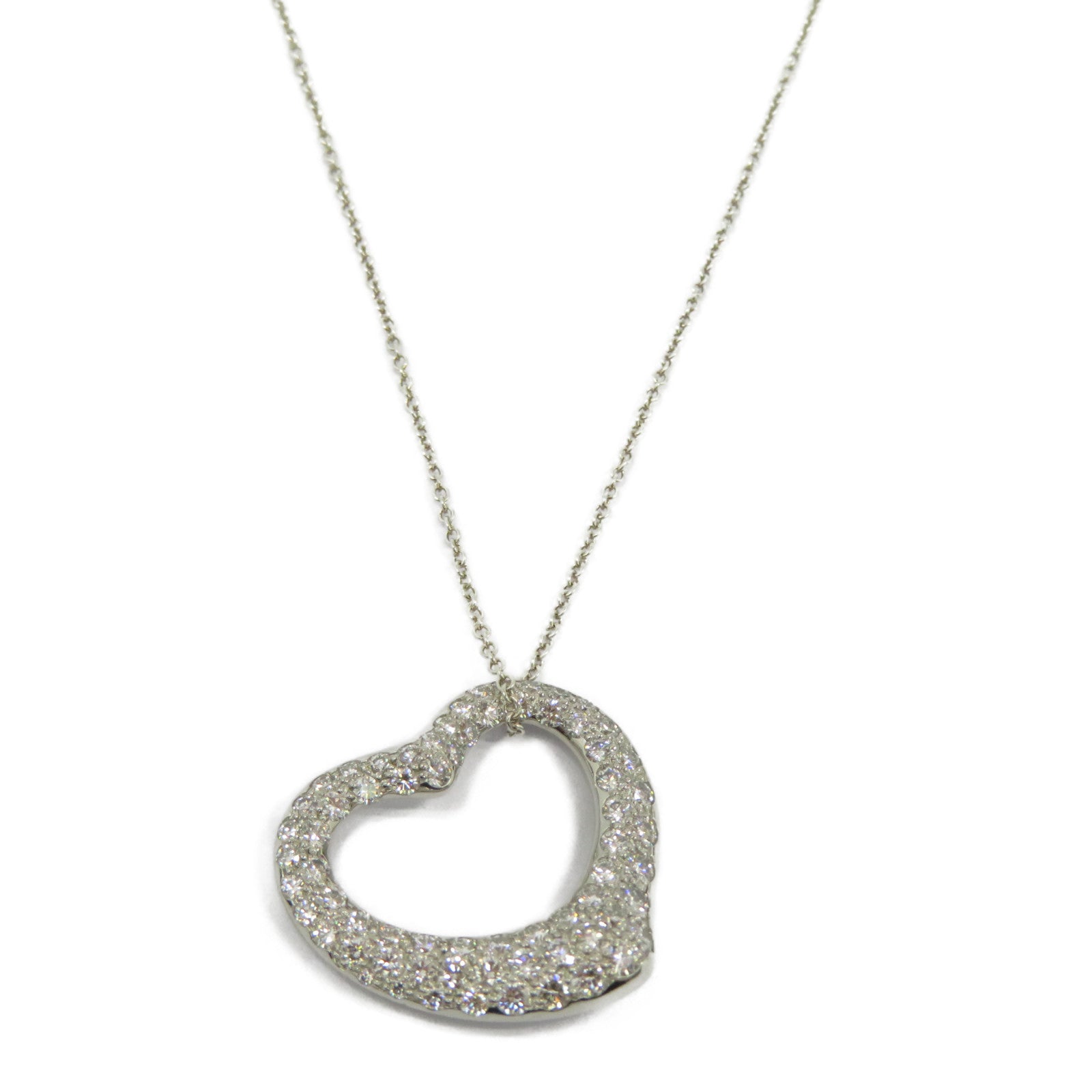 TIFFANY＆CO PT950鉑金/925純銀Open Heart Diamond Necklace鑽石項鍊