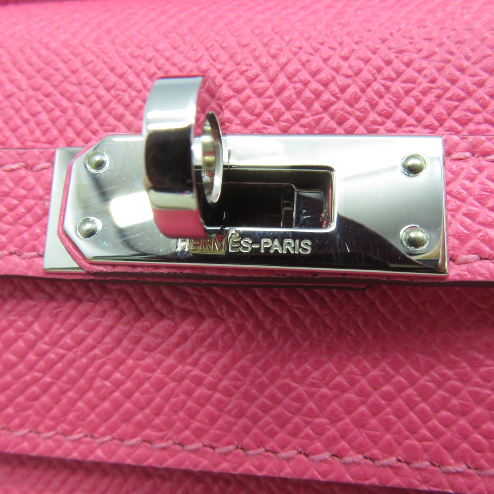 HERMES Epsom皮革Kelly Pochette銀扣手挽袋粉紅色