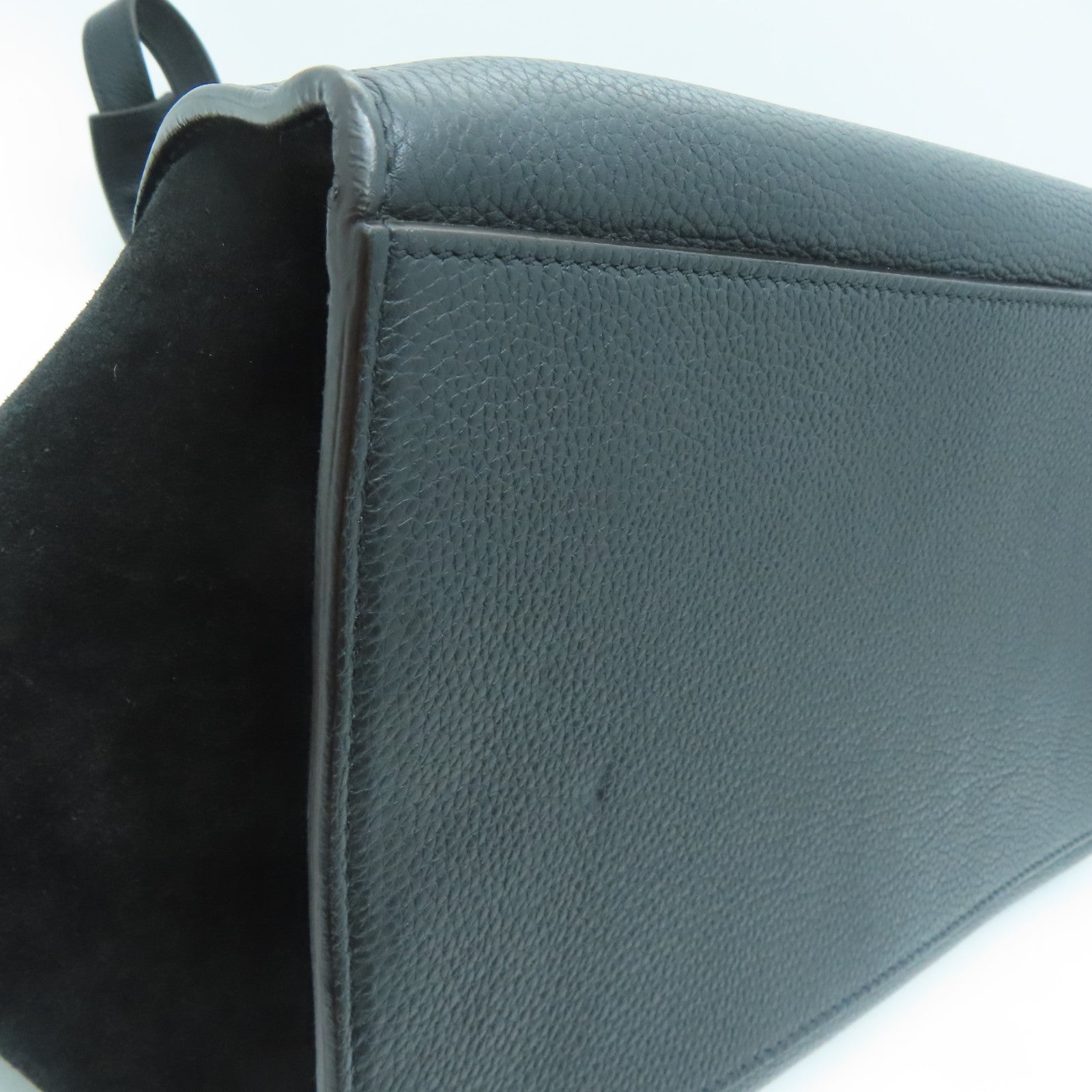 CELINE 牛皮/麂皮皮革Trapeze銀扣手挽肩背兩用袋黑色