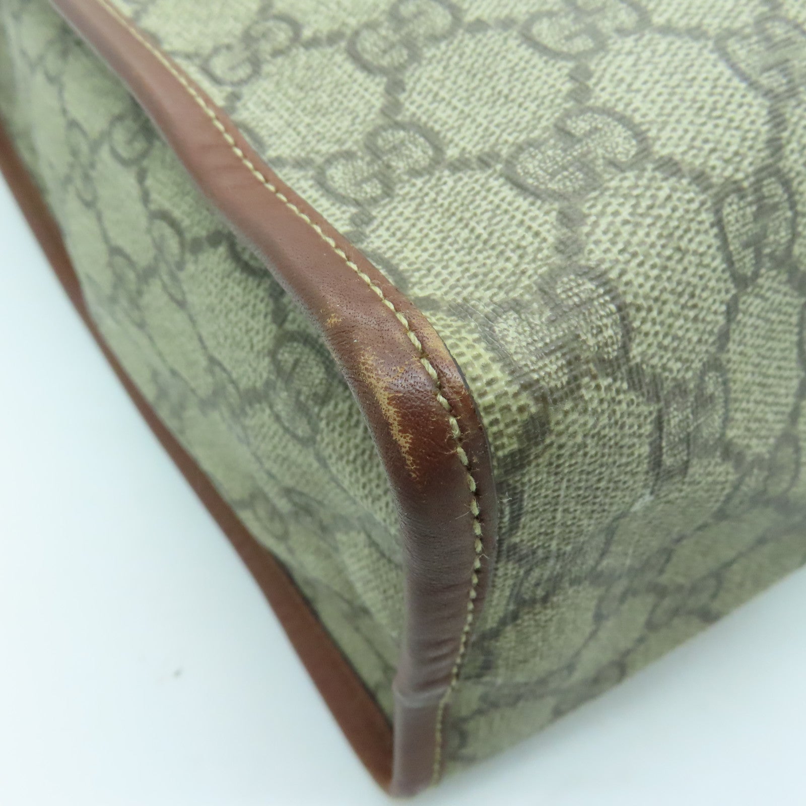 GUCCI coated canvas Tote Bag gold buckle handle bag brown