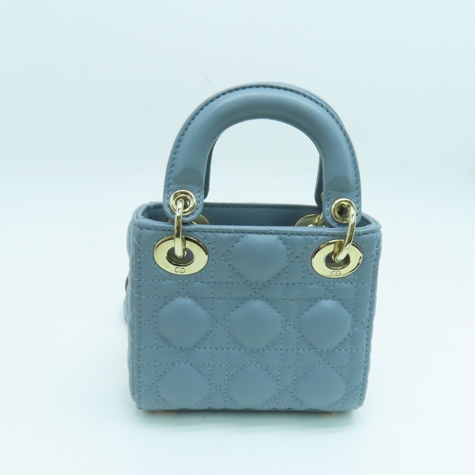 Dior 羊皮皮革Mini Lady Dior金扣手挽肩背两用袋蓝色