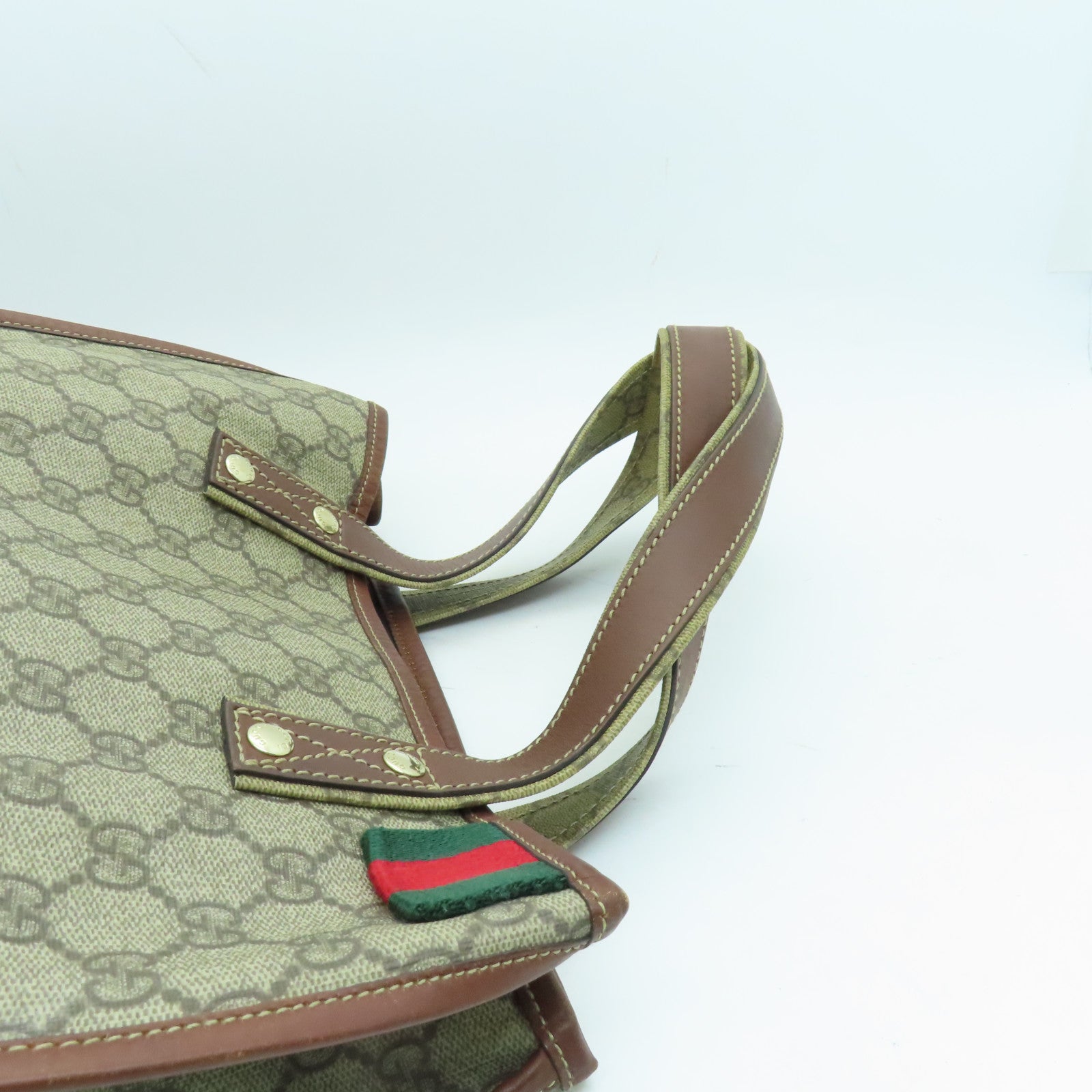 GUCCI coated canvas Tote Bag gold buckle handle bag brown