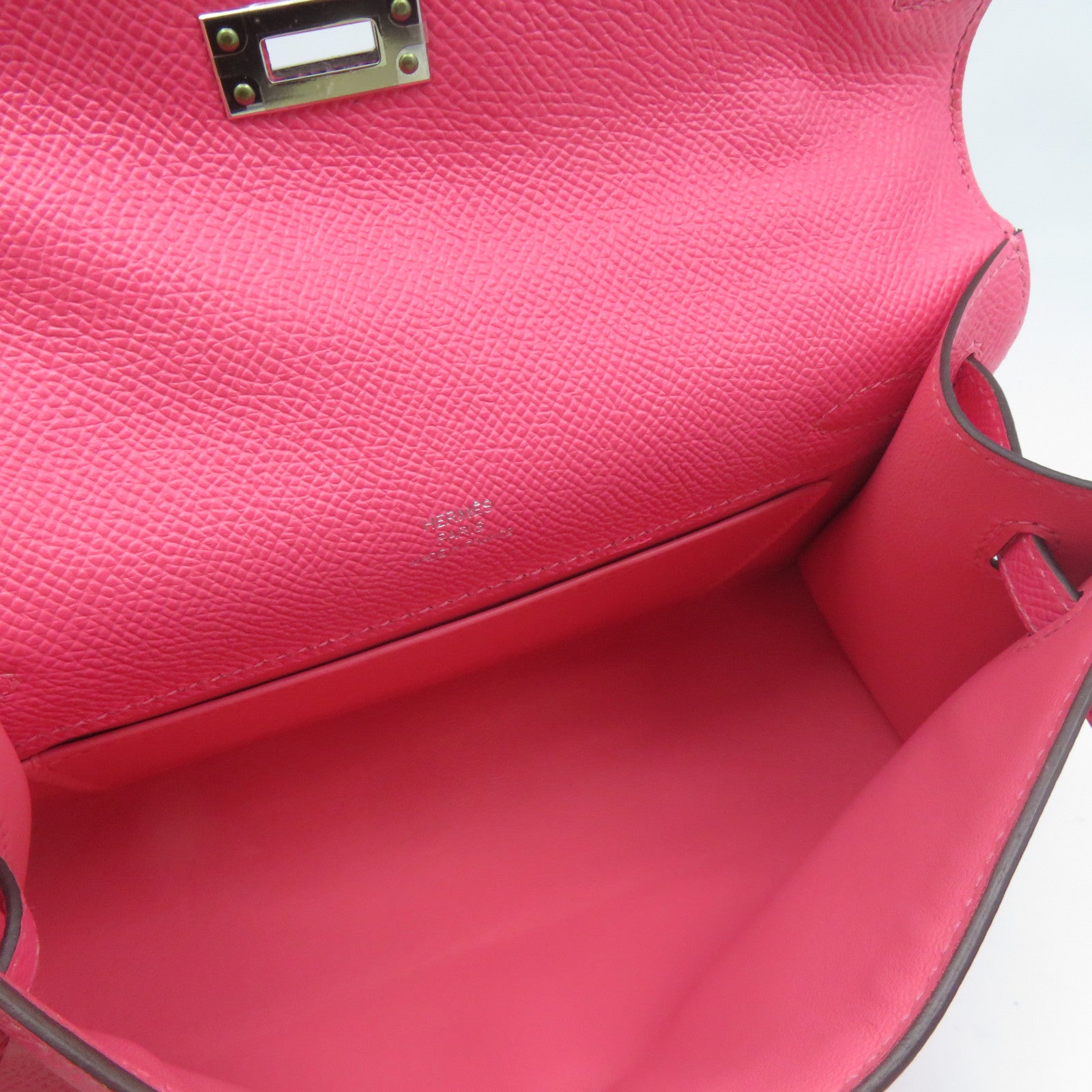HERMES Epsom皮革Kelly Pochette銀扣手挽袋粉紅色