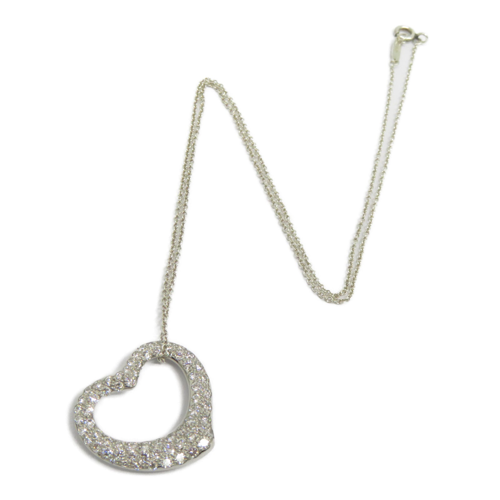 TIFFANY＆CO PT950鉑金/925純銀Open Heart Diamond Necklace鑽石項鍊