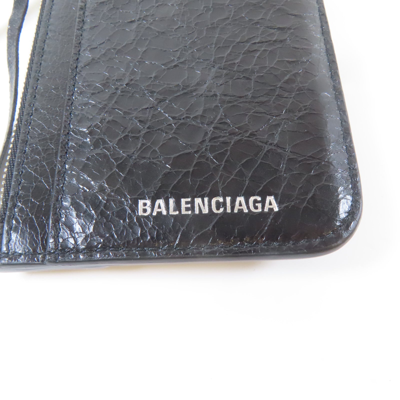 BALENCIAGA 牛皮皮革Card Case銀扣卡片套黑色