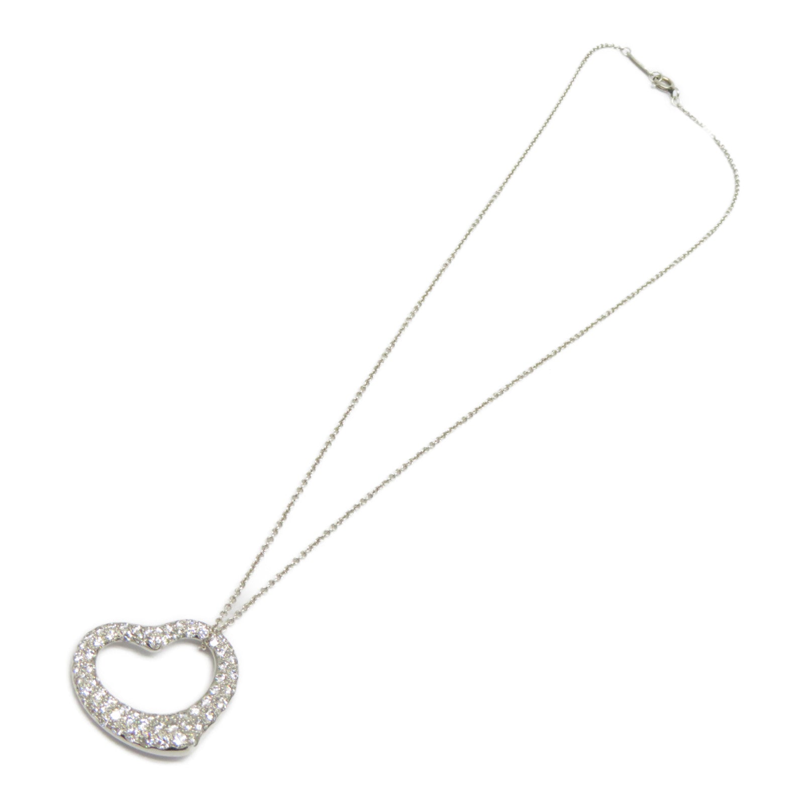 TIFFANY＆CO PT950鉑金/925純銀Open Heart Diamond Necklace鑽石項鍊