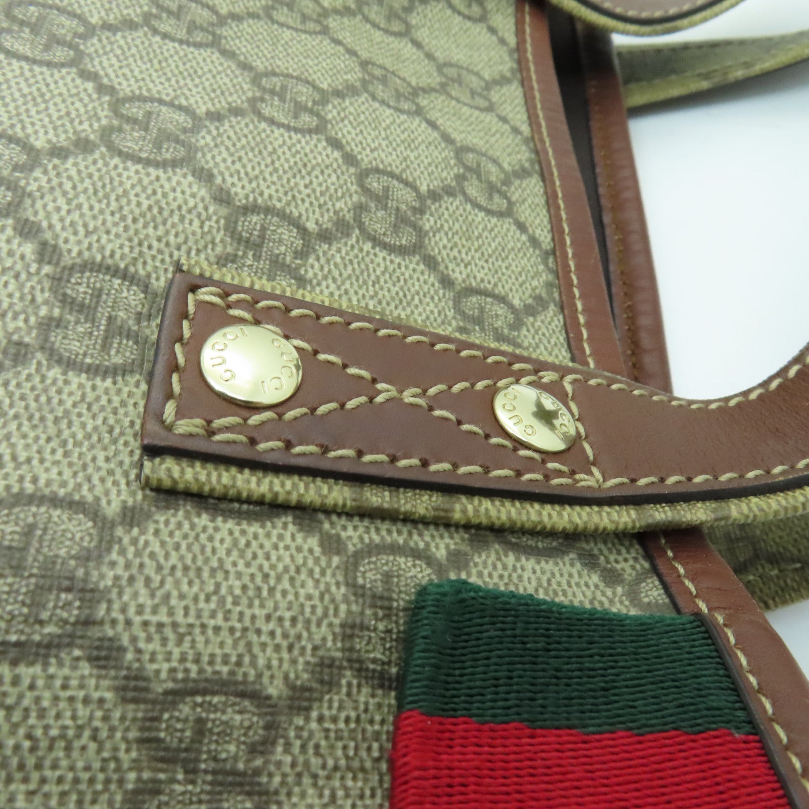 GUCCI coated canvas Tote Bag gold buckle handle bag brown