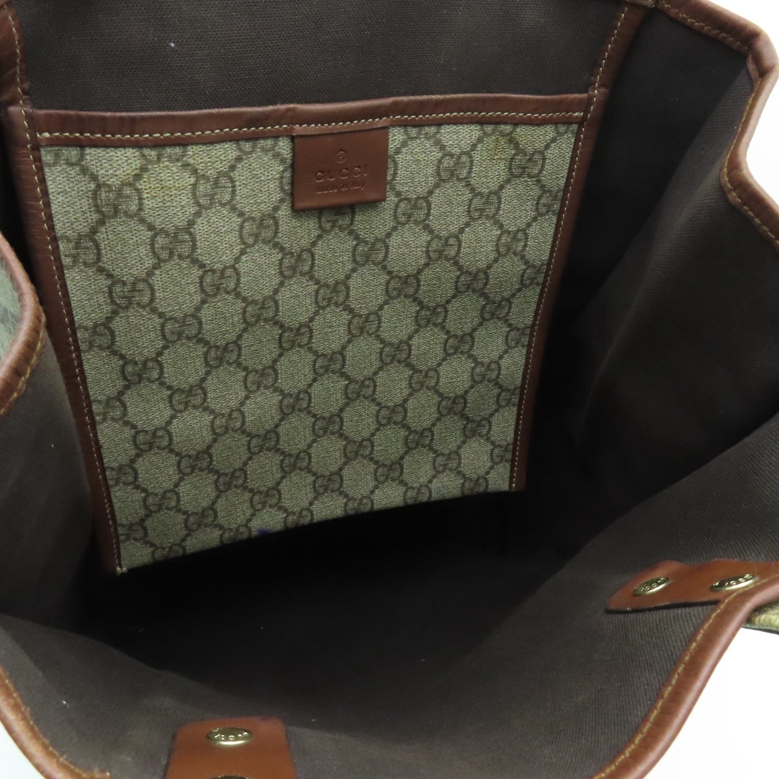GUCCI coated canvas Tote Bag gold buckle handle bag brown