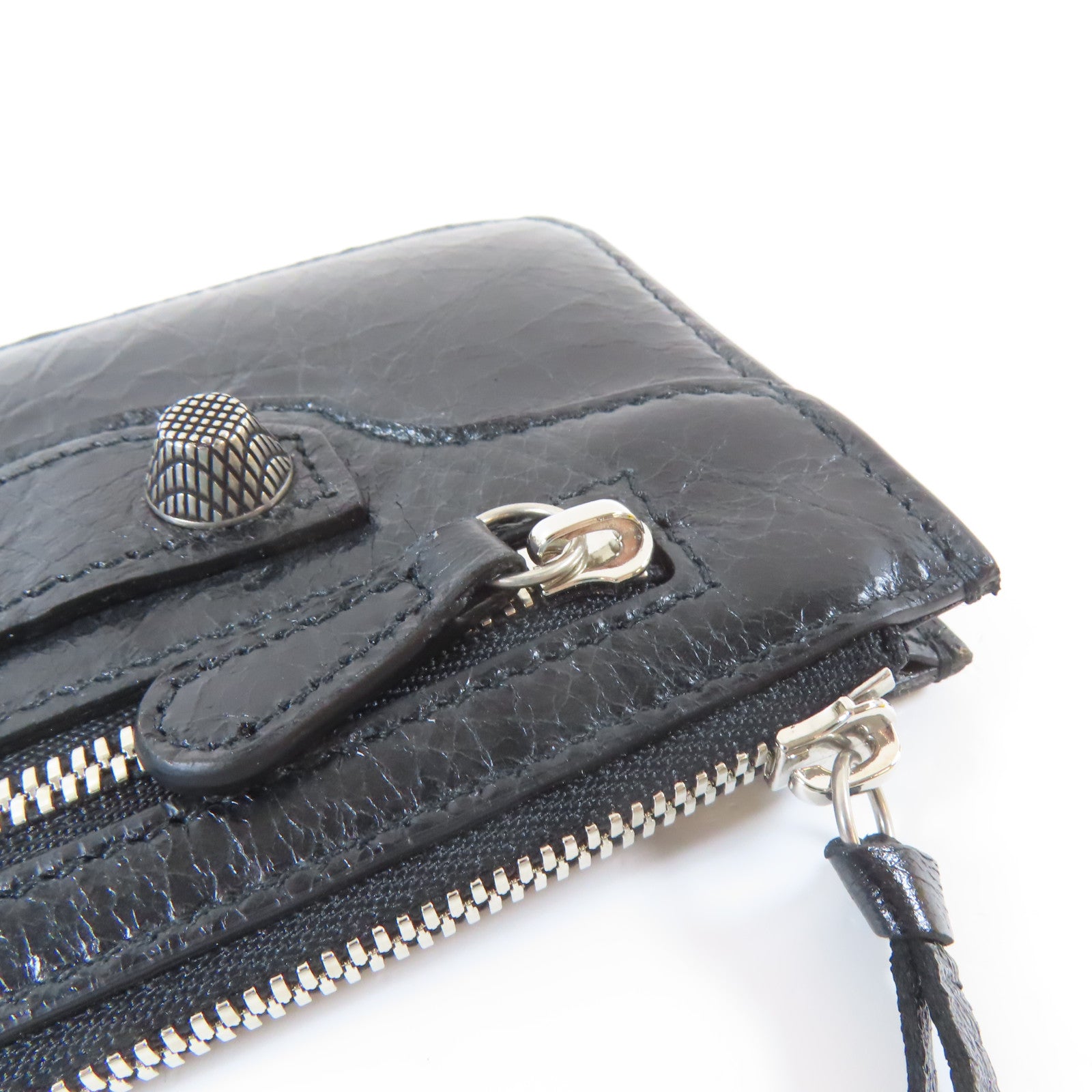BALENCIAGA 牛皮皮革Card Case銀扣卡片套黑色