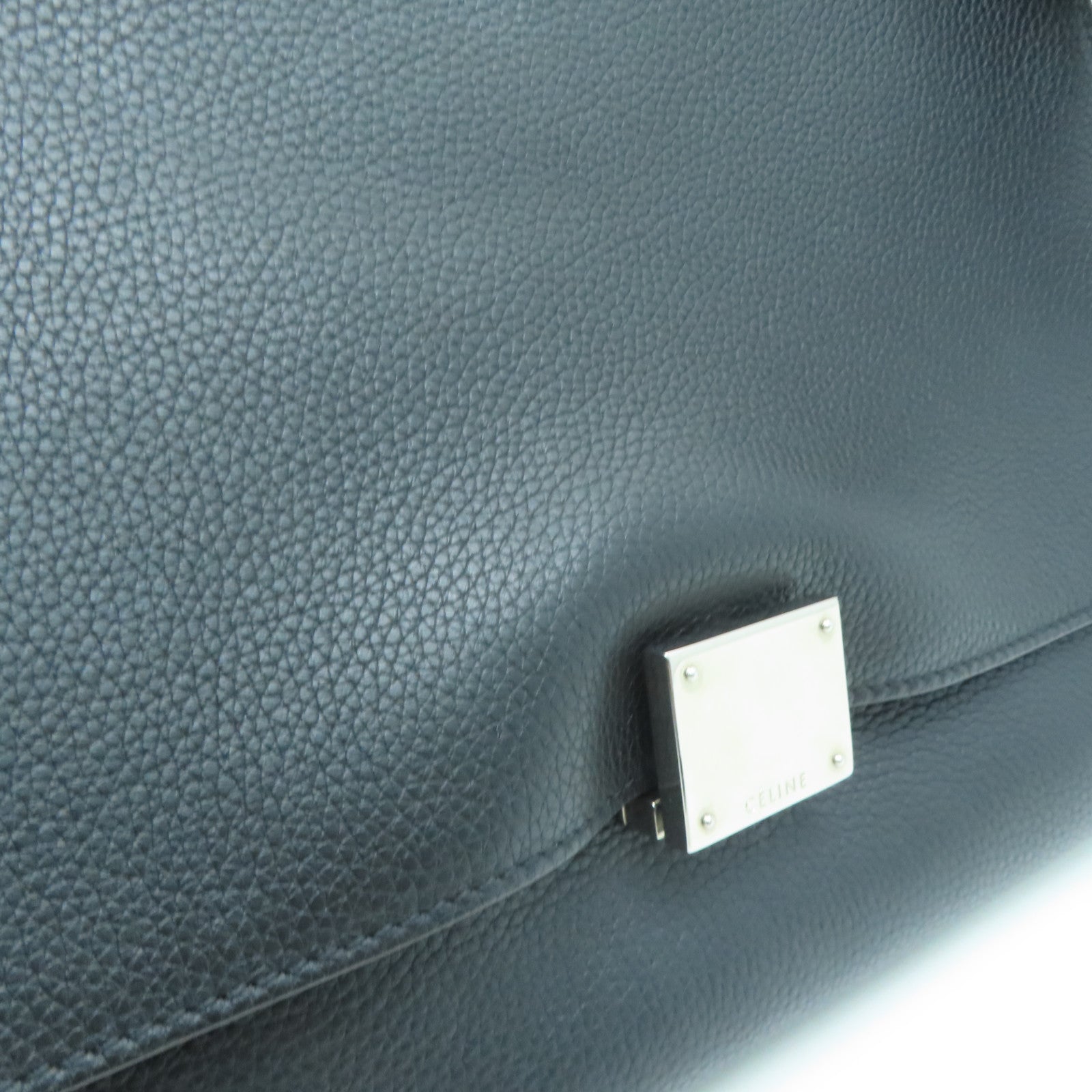 CELINE 牛皮/麂皮皮革Trapeze銀扣手挽肩背兩用袋黑色