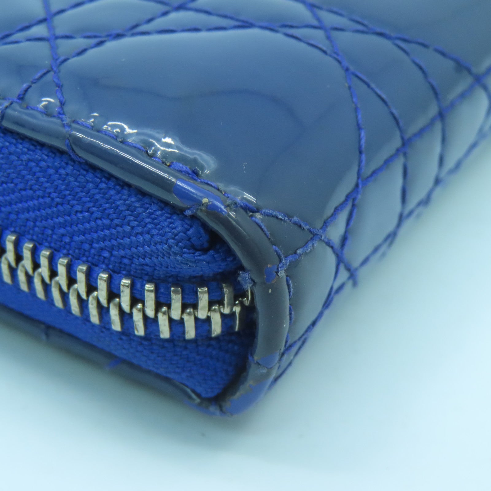 Dior Patent Leather Dior Long Wallet Silver Buckle Long Wallet Blue