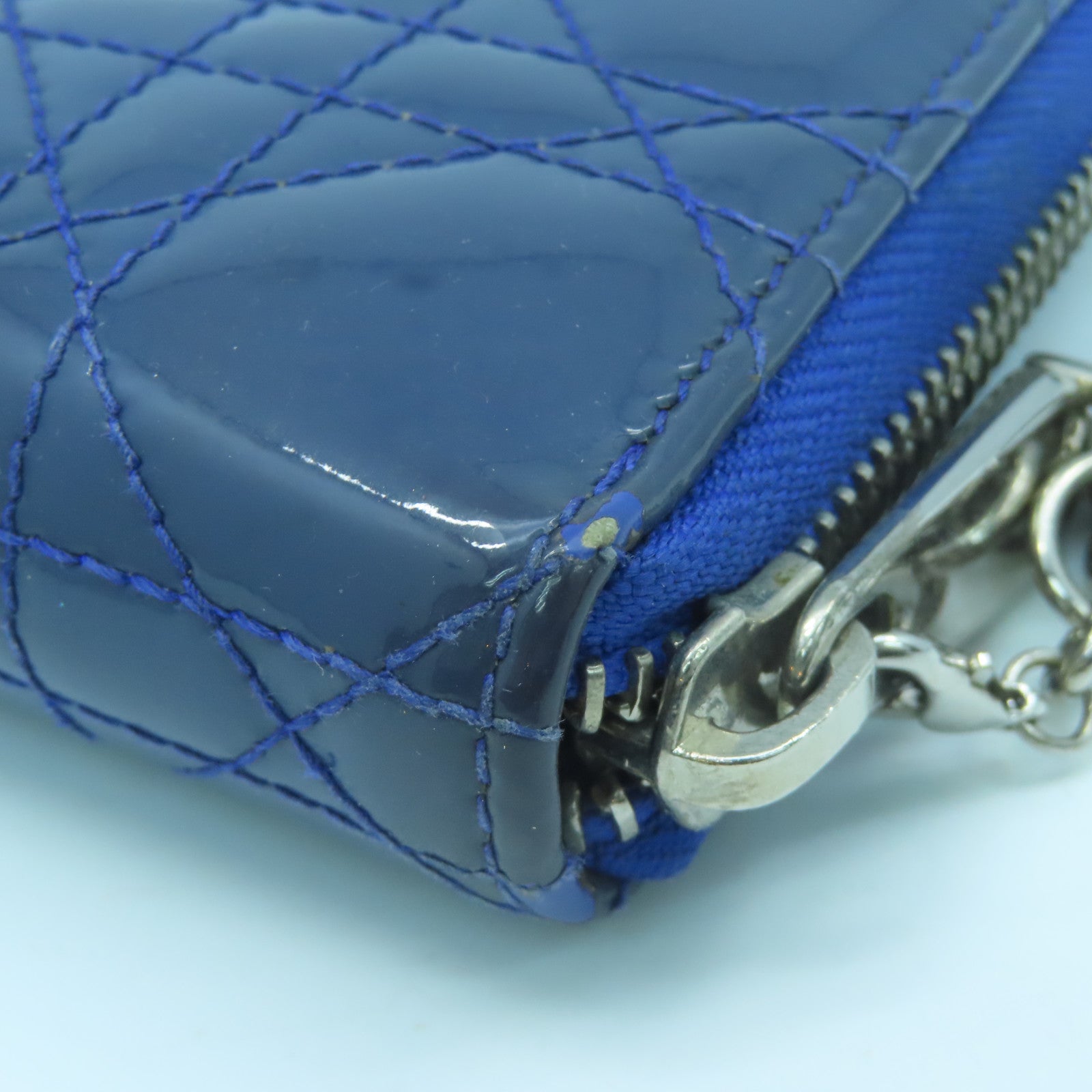 Dior Patent Leather Dior Long Wallet Silver Buckle Long Wallet Blue