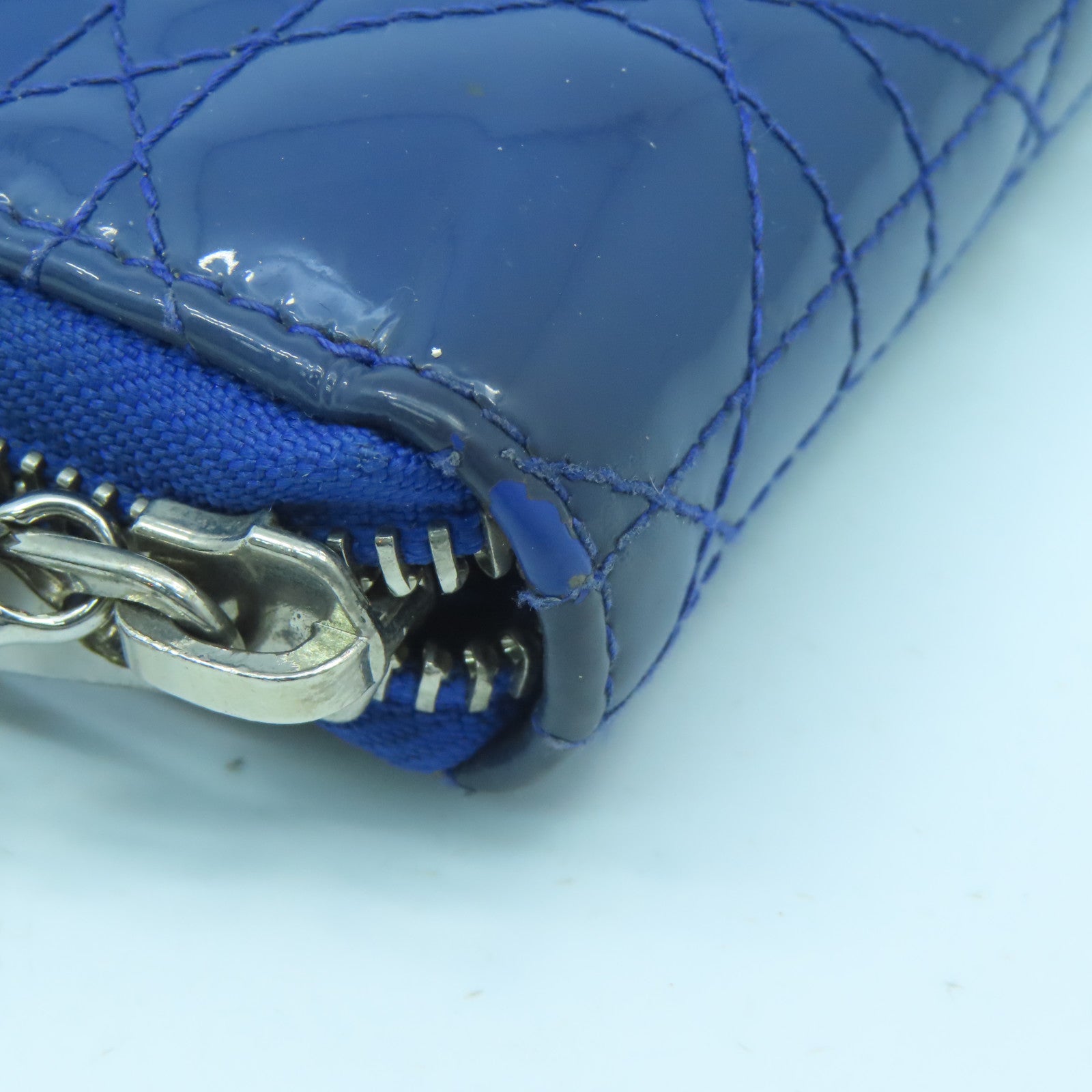 Dior Patent Leather Dior Long Wallet Silver Buckle Long Wallet Blue