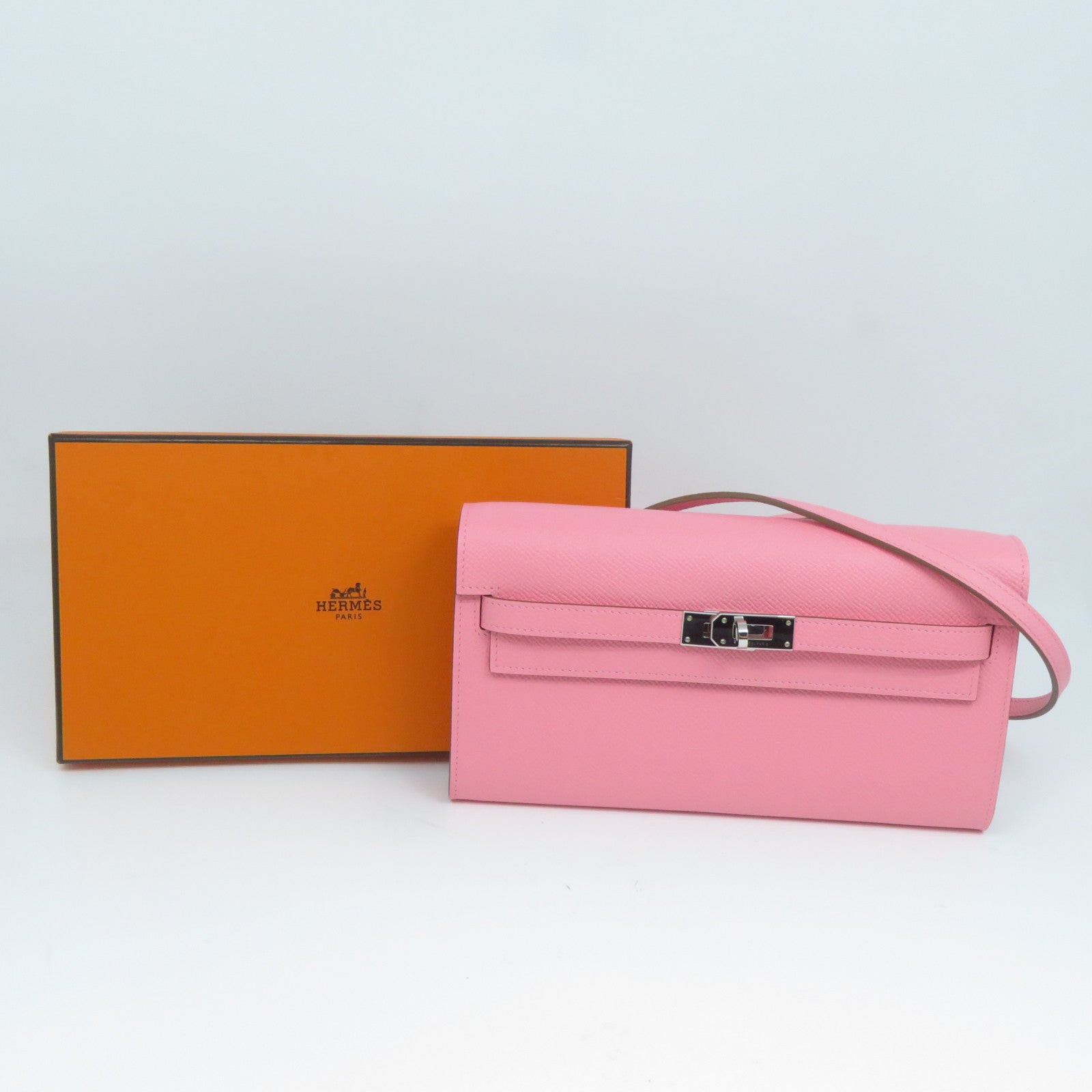 HERMES Epsom皮革Kelly To Go銀扣肩背袋Rose Confetti 粉紅色