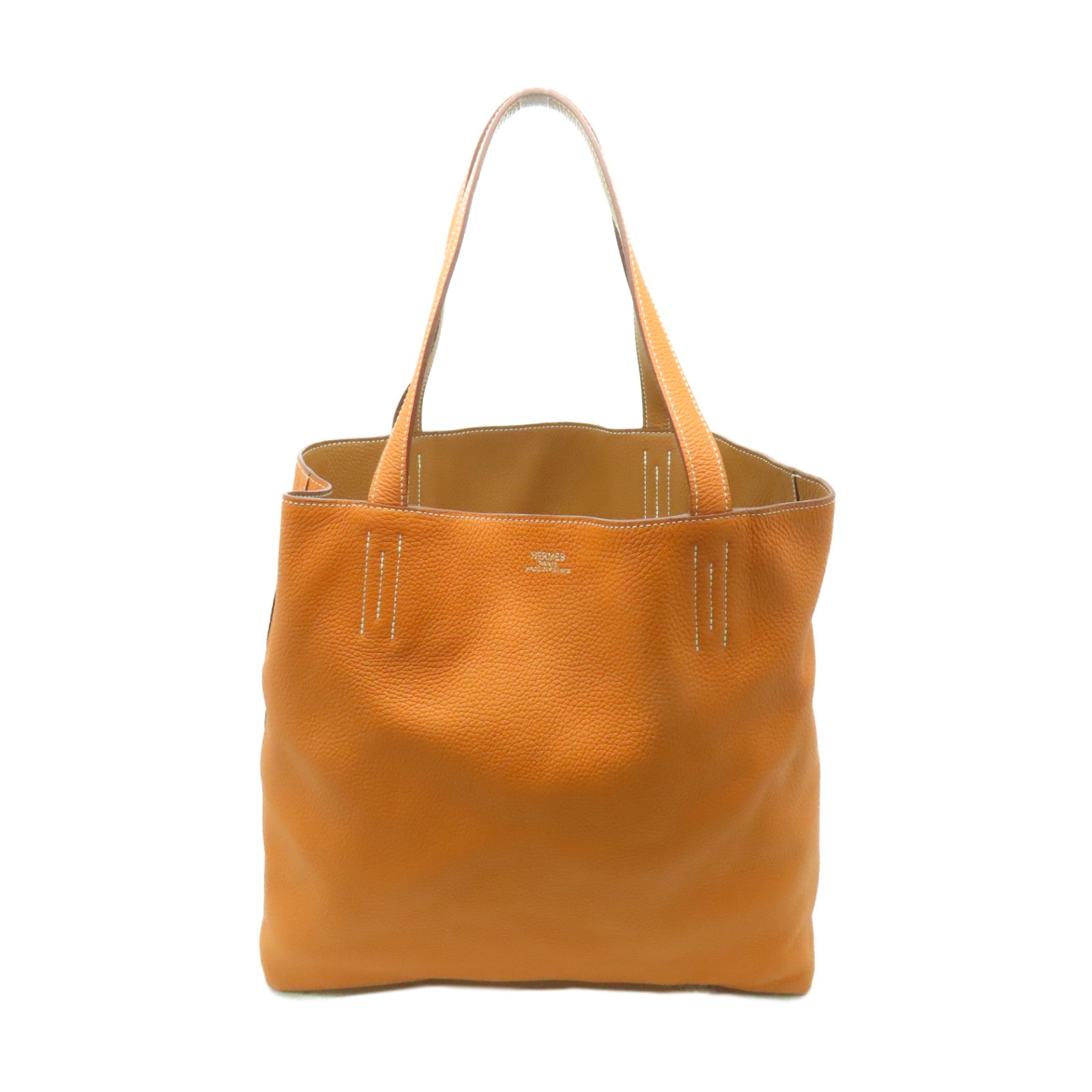 HERMES Clemence皮革Double Sens手挽袋Orange/Gold橙色/棕色