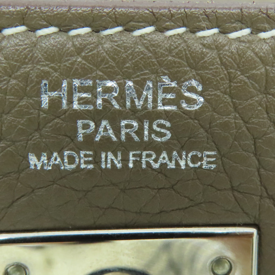 HERMES 【激减优惠】Clemence皮革Kelly 32银扣手挽袋卡其色