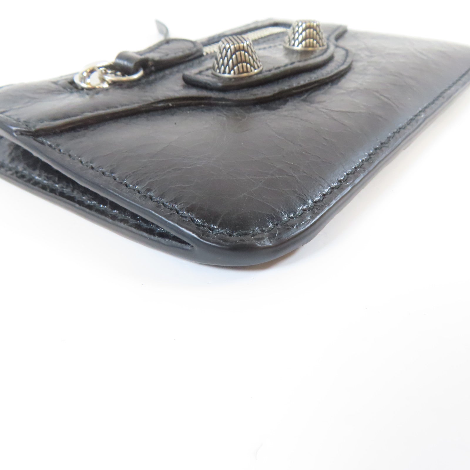 BALENCIAGA 牛皮皮革Card Case銀扣卡片套黑色
