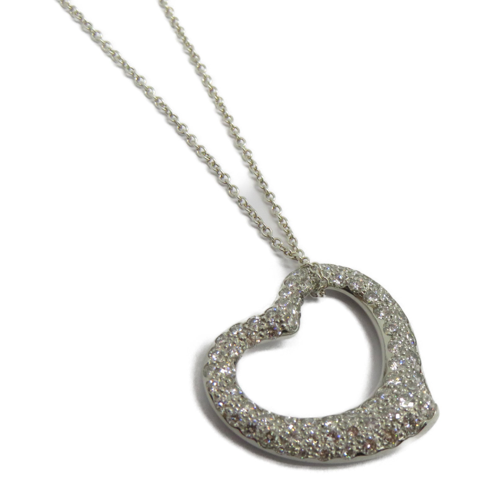 TIFFANY＆CO PT950鉑金/925純銀Open Heart Diamond Necklace鑽石項鍊