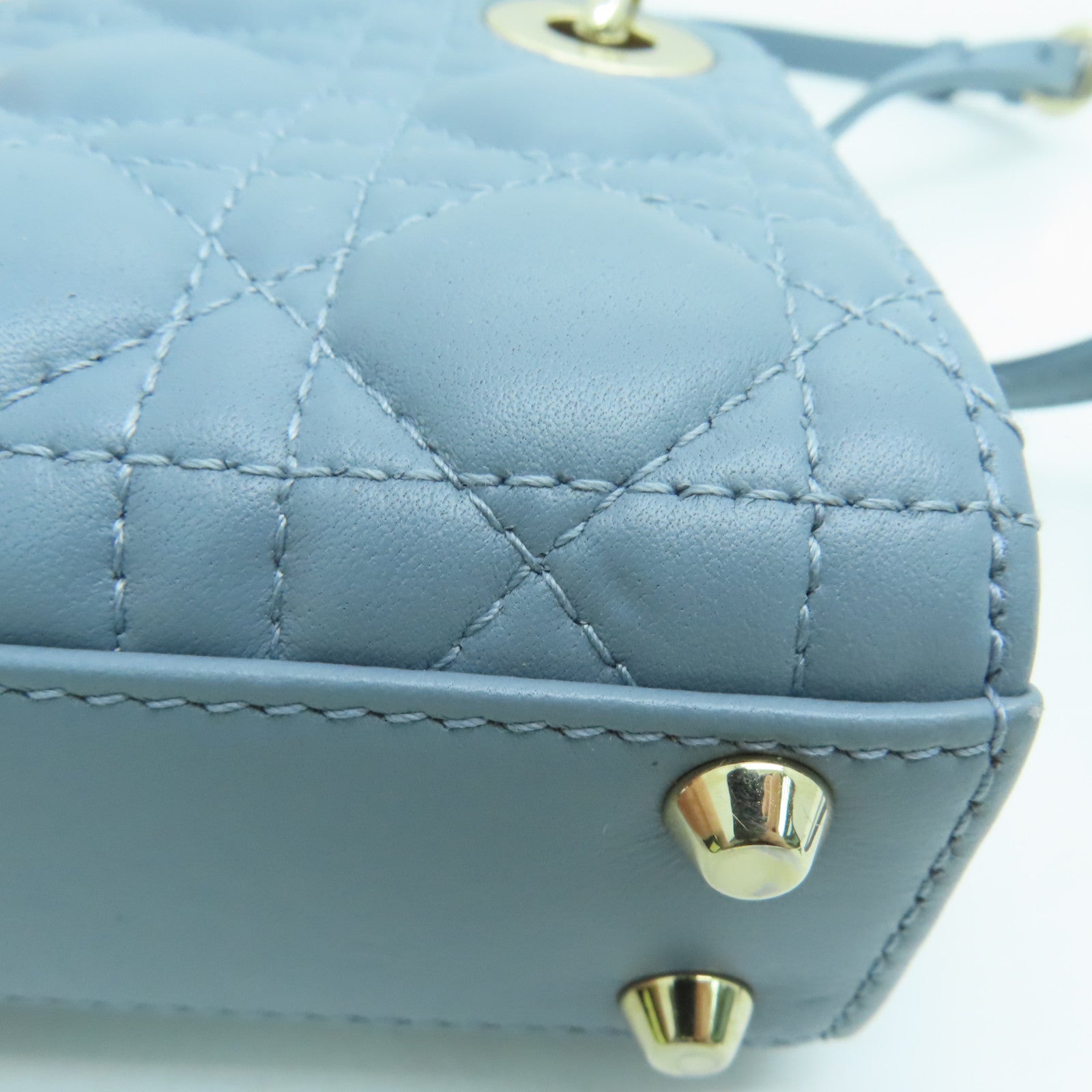 Dior 羊皮皮革Mini Lady Dior金扣手挽肩背两用袋蓝色