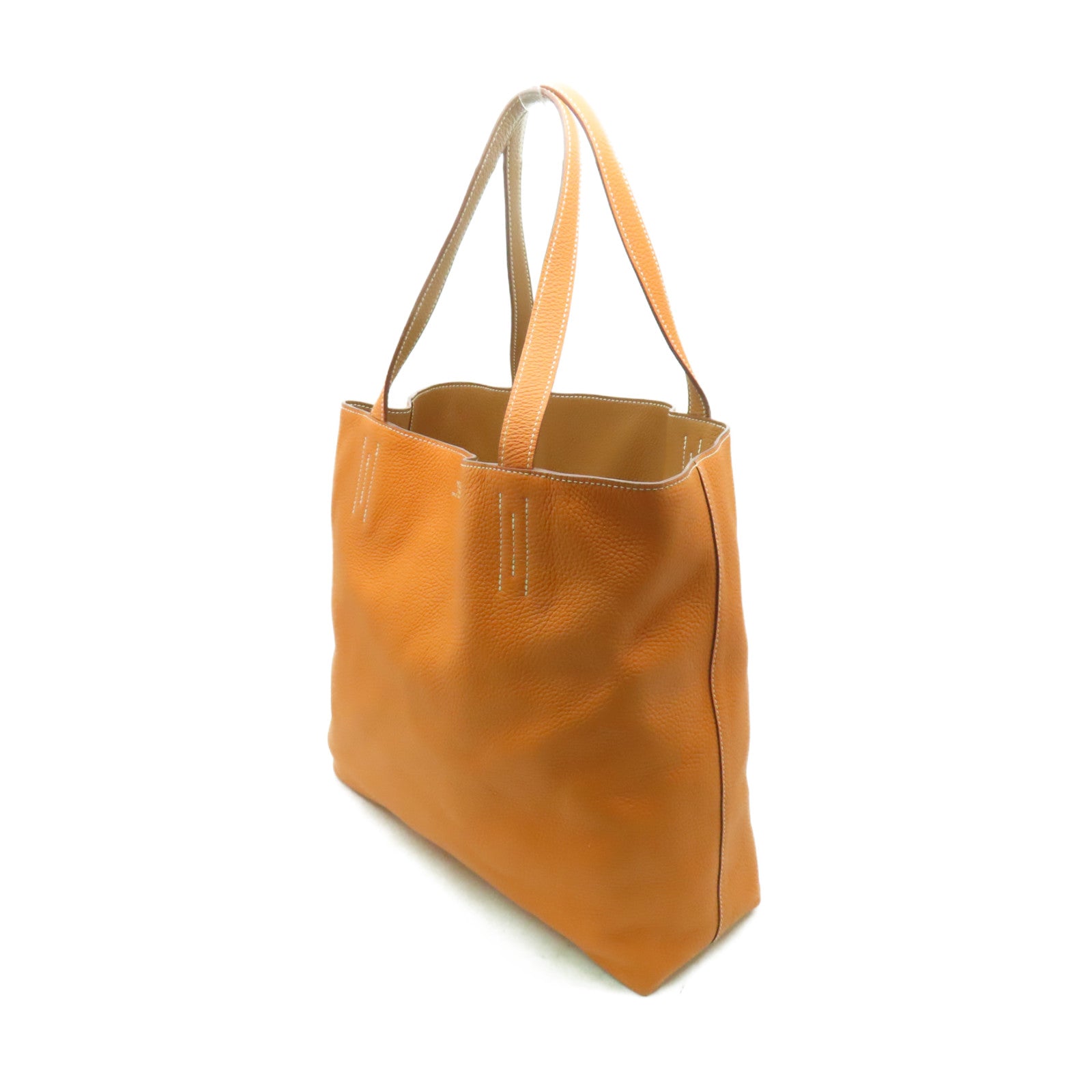 HERMES Clemence皮革Double Sens手挽袋Orange/Gold橙色/棕色