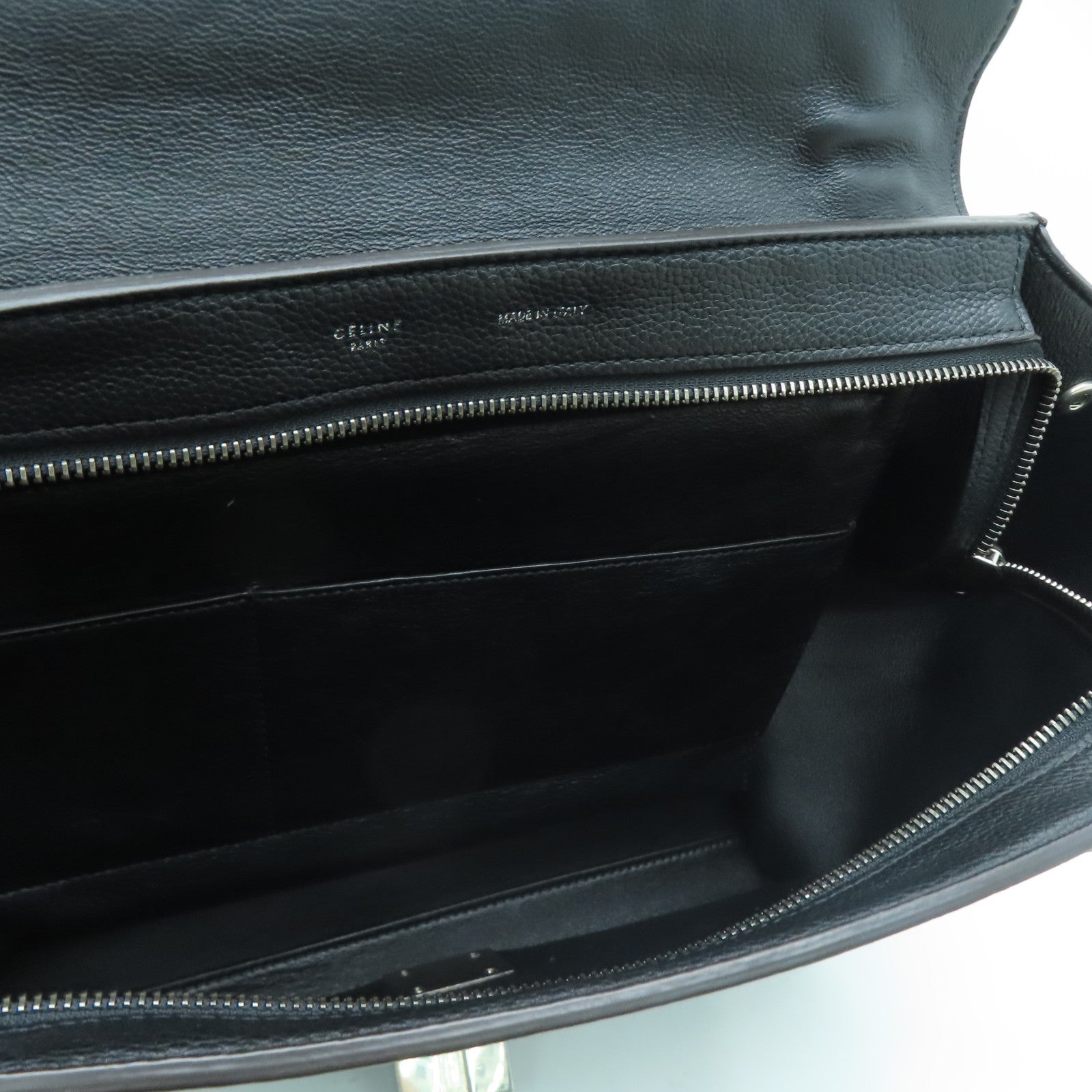 CELINE 牛皮/麂皮皮革Trapeze銀扣手挽肩背兩用袋黑色