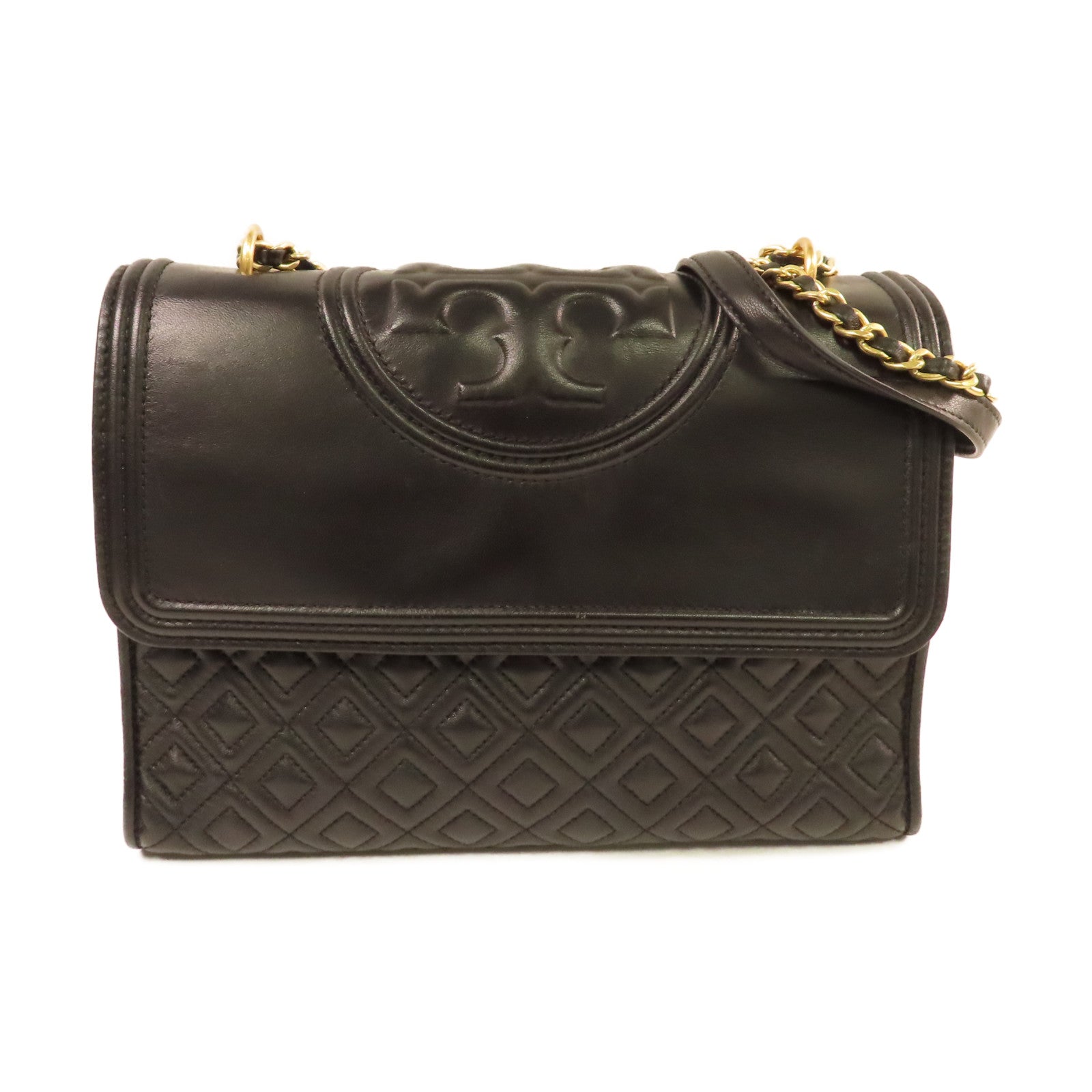 Tory Burch 牛皮皮革Chain Shoulder Bag金扣鏈帶肩背袋黑色