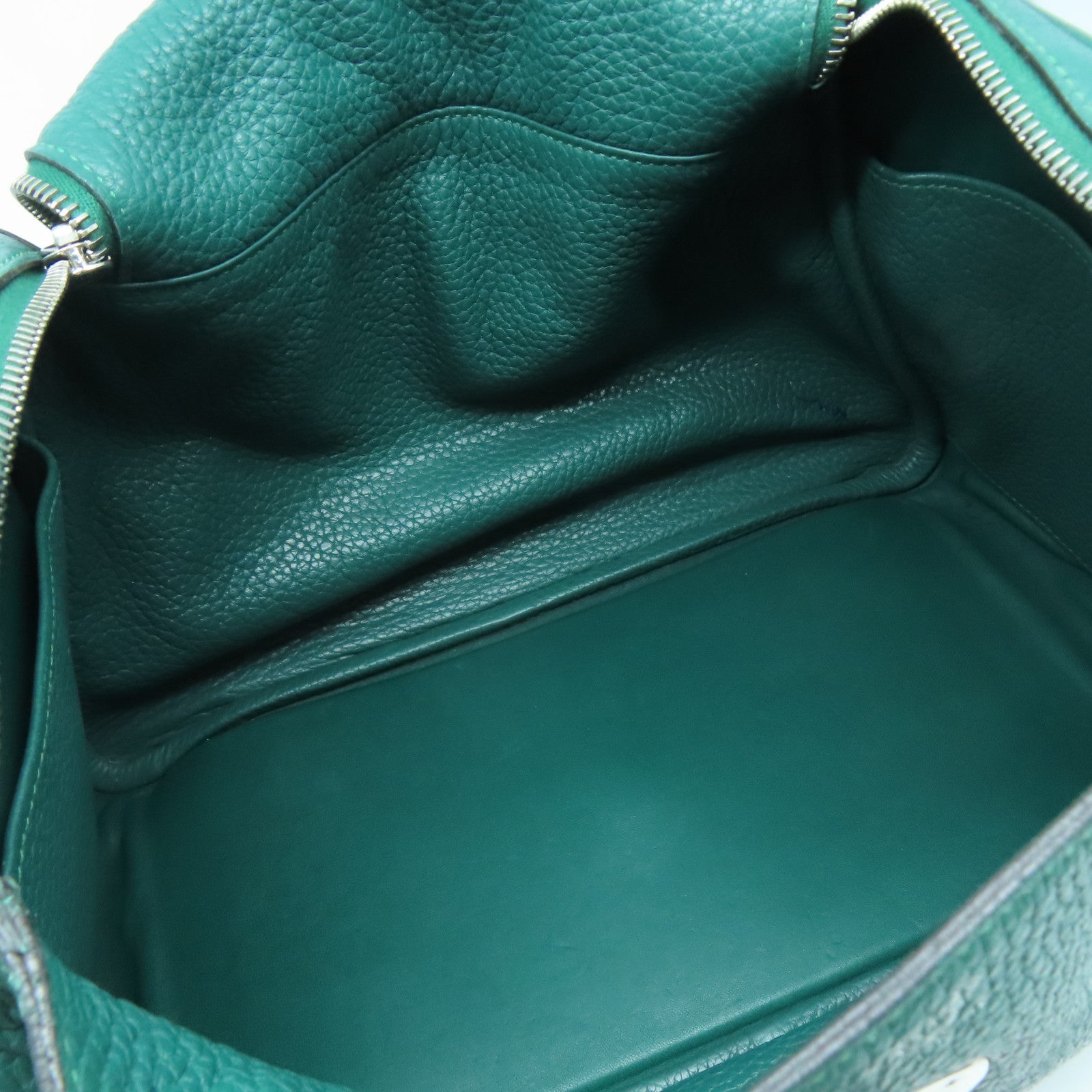 HERMES Clemence皮革Lindy 30銀扣手挽肩背兩用袋綠色
