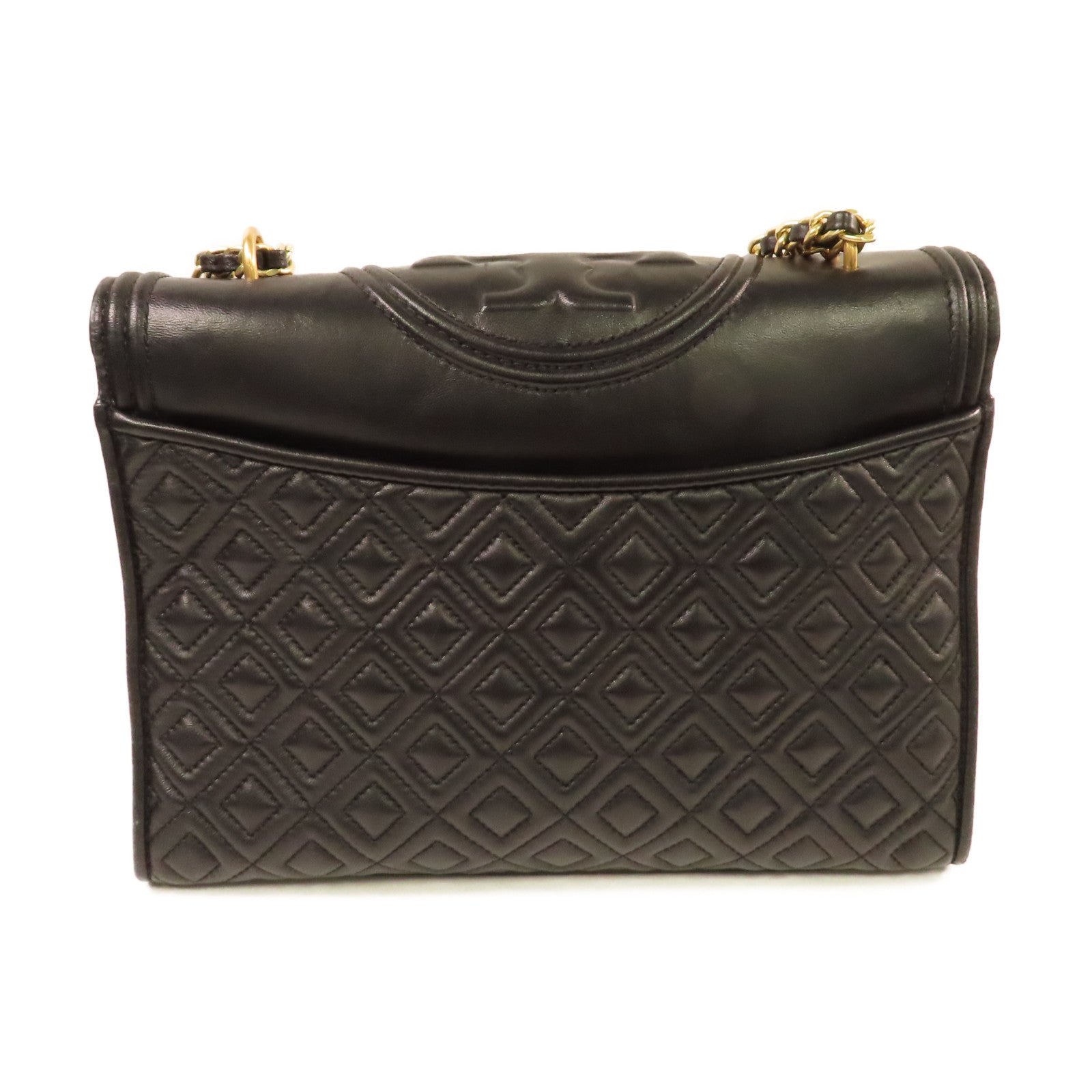 Tory Burch 牛皮皮革Chain Shoulder Bag金扣鏈帶肩背袋黑色