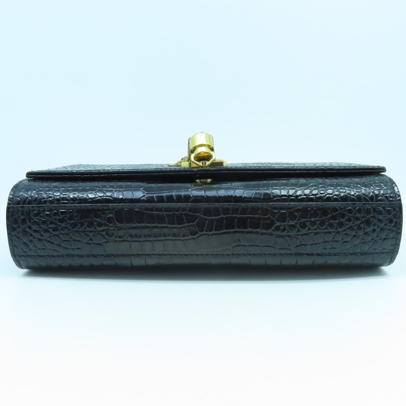 SAINT LAURENT Calf Leather Kate Medium Gold Buckle Chain Shoulder Bag Black