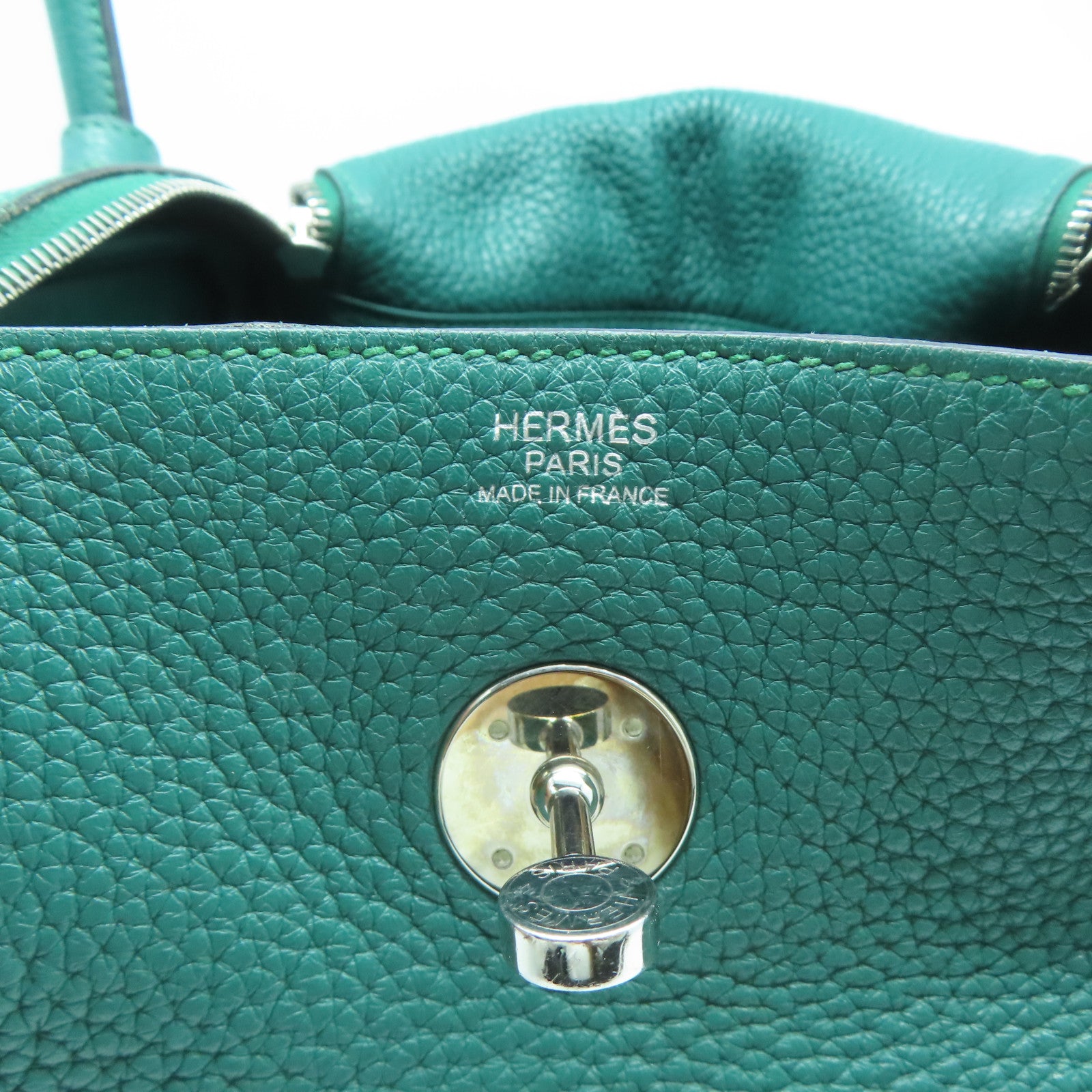 HERMES Clemence皮革Lindy 30銀扣手挽肩背兩用袋綠色