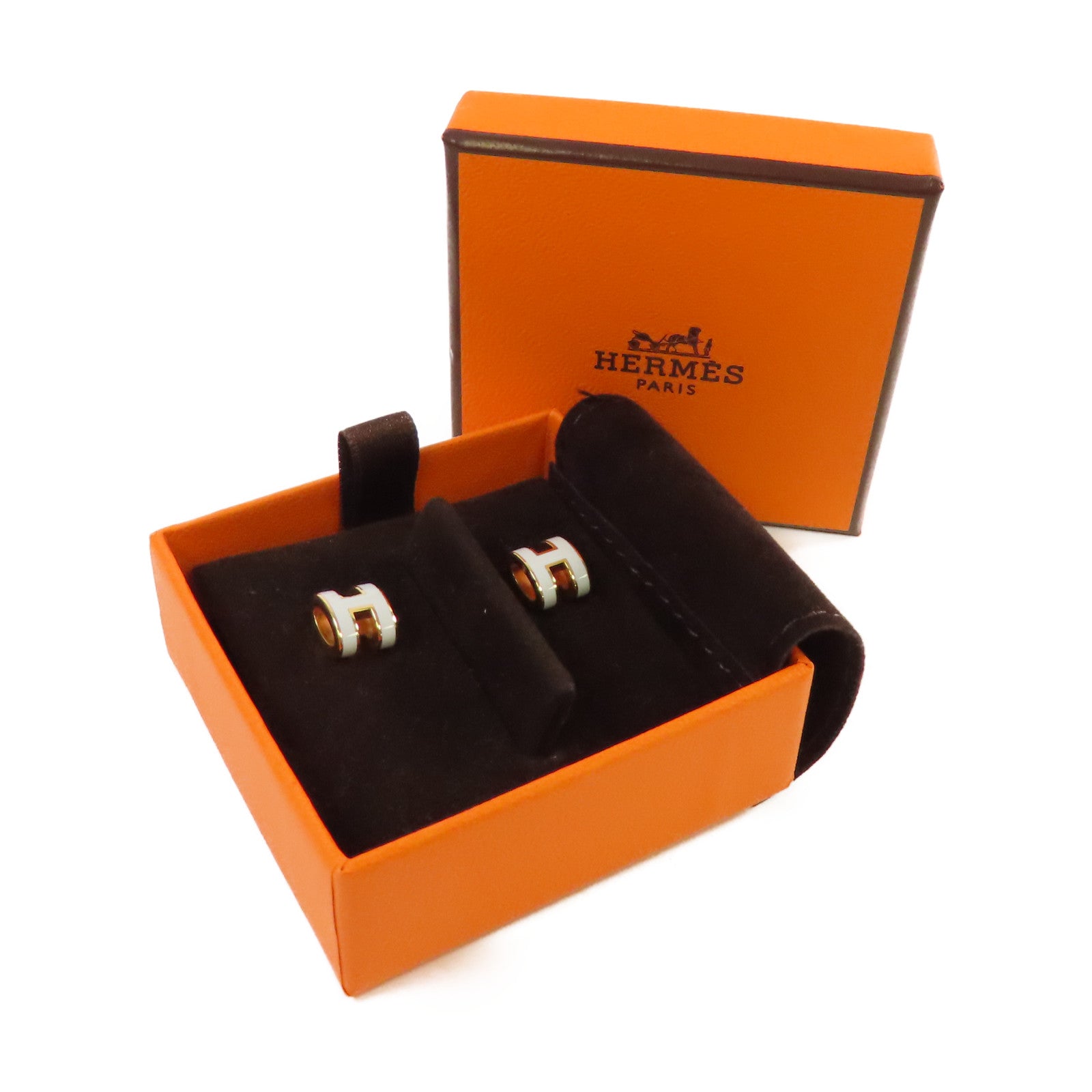 HERMES 金屬/琺瑯Mini Pop H Earrings耳環淺藍色/金色
