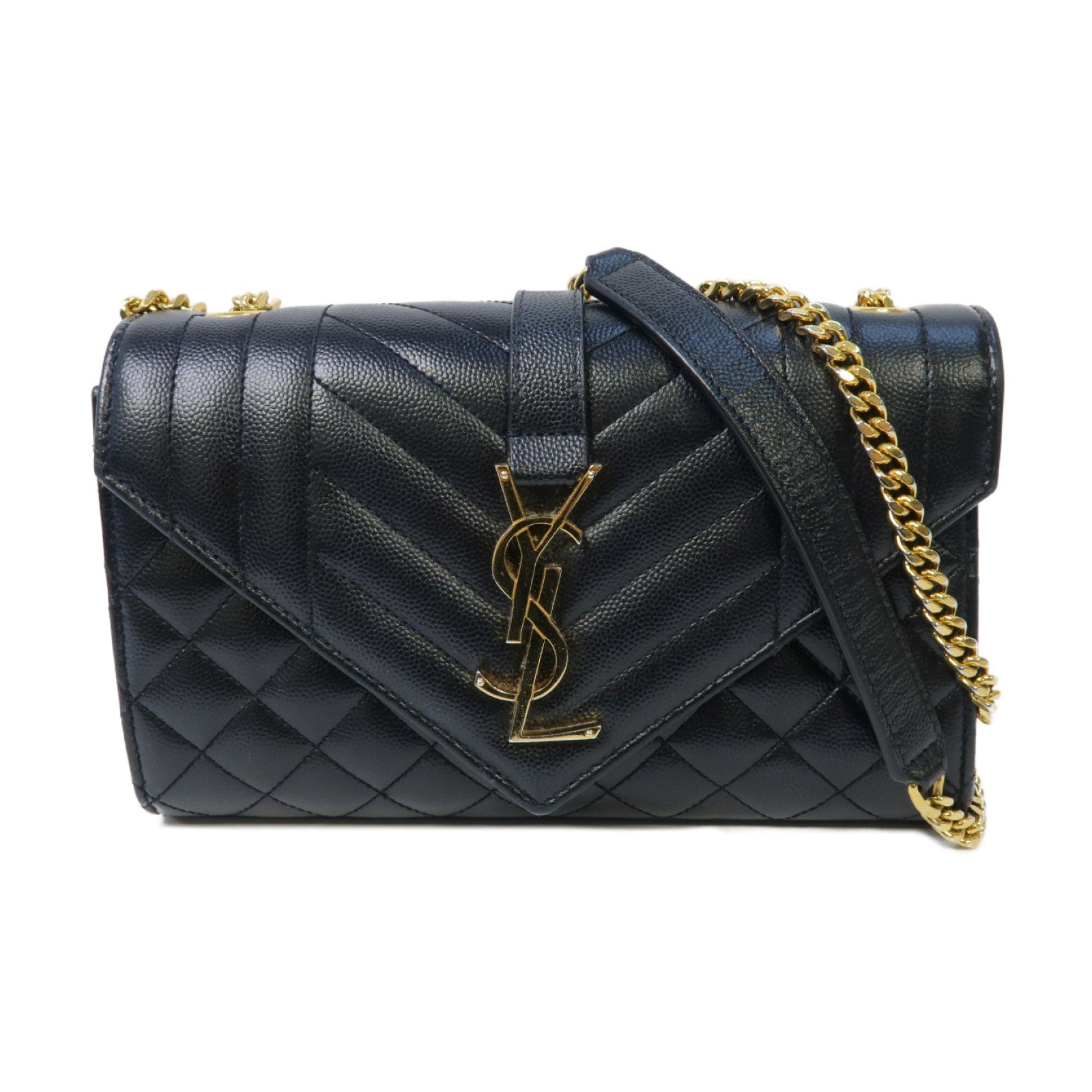 SAINT LAURENT 牛皮皮革Shoulder Bag金扣鏈帶肩背袋黒色