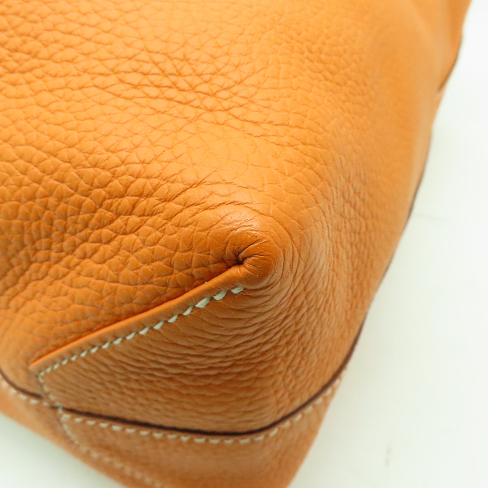 HERMES Clemence皮革Double Sens手挽袋Orange/Gold橙色/棕色
