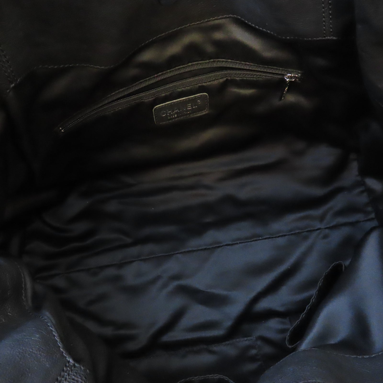 CHANEL 菱格牛皮皮革Handbag銀扣鏈帶手挽袋黑色